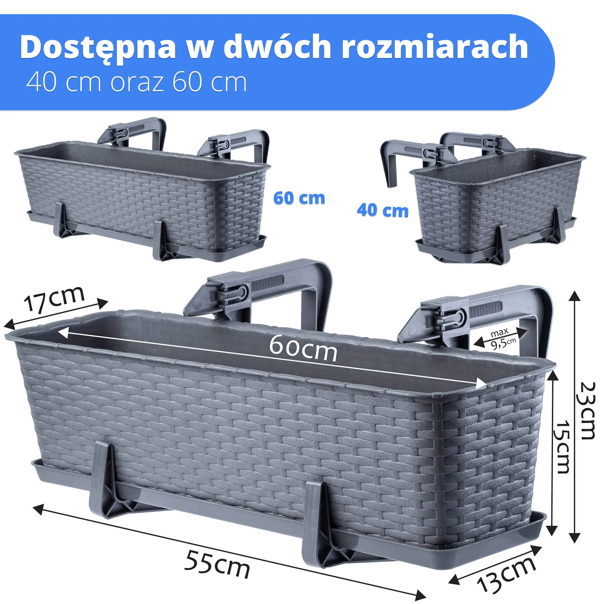 Frette balkono dėžutė su pagrindu 60 x 15 cm