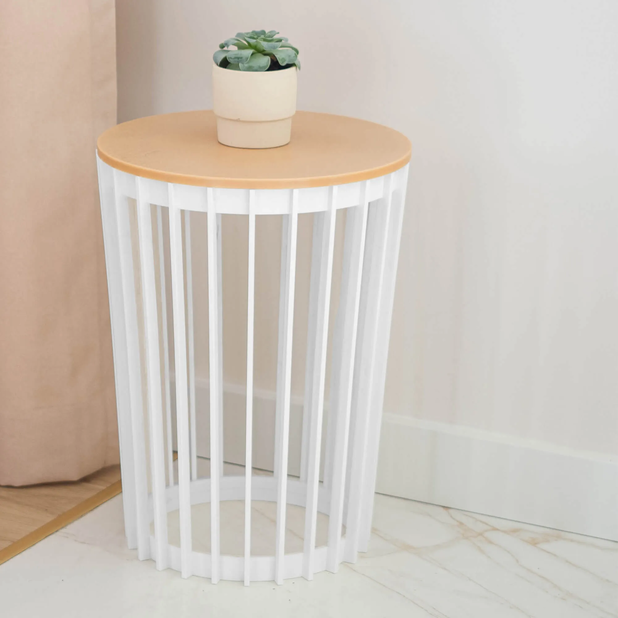 Aytre dvipusis augalų stovas 54 cm baltas + natūralaus medžio stalviršis