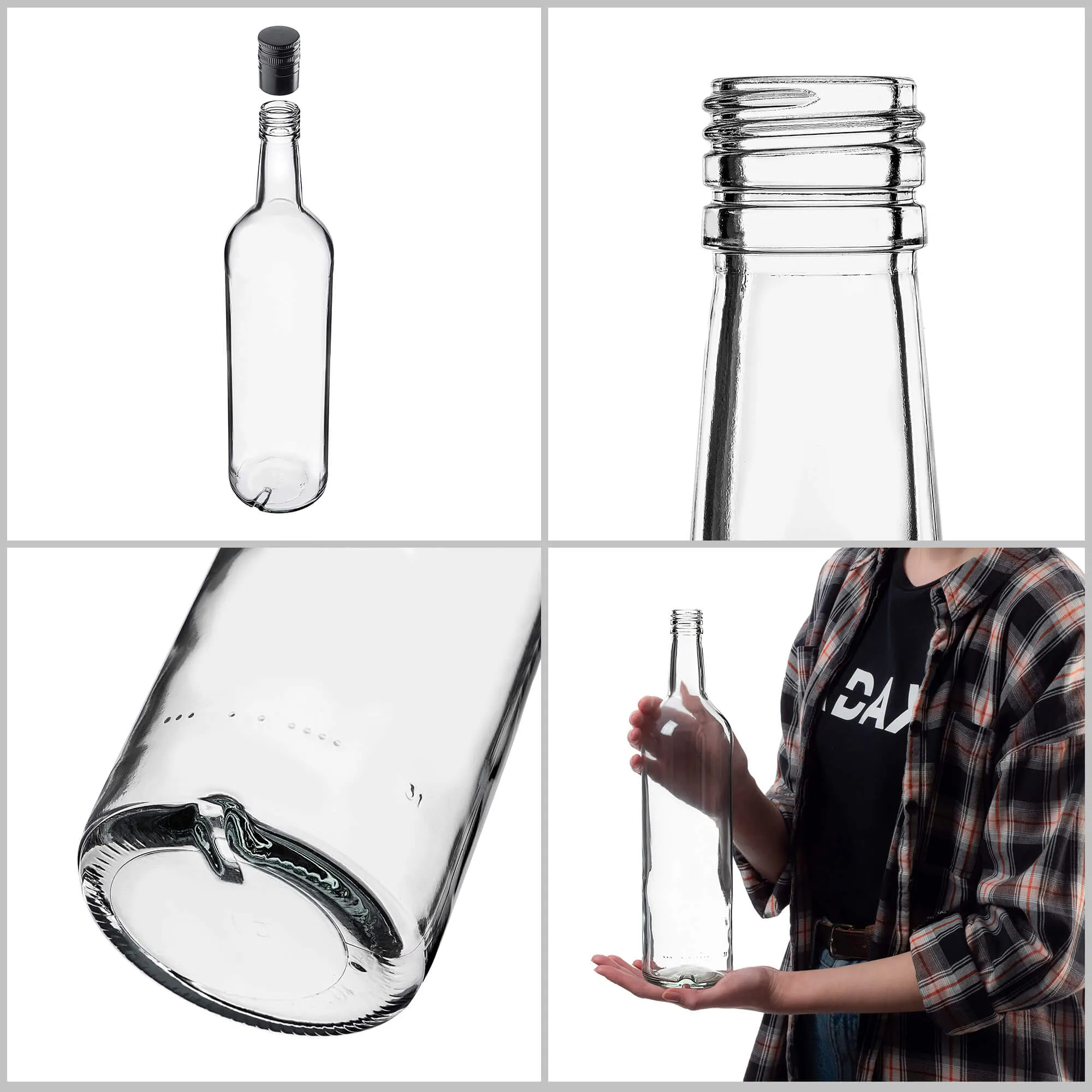 Monopol stikliniai buteliai 1000 ml su ilgu juodu dangteliu, 40 vnt.