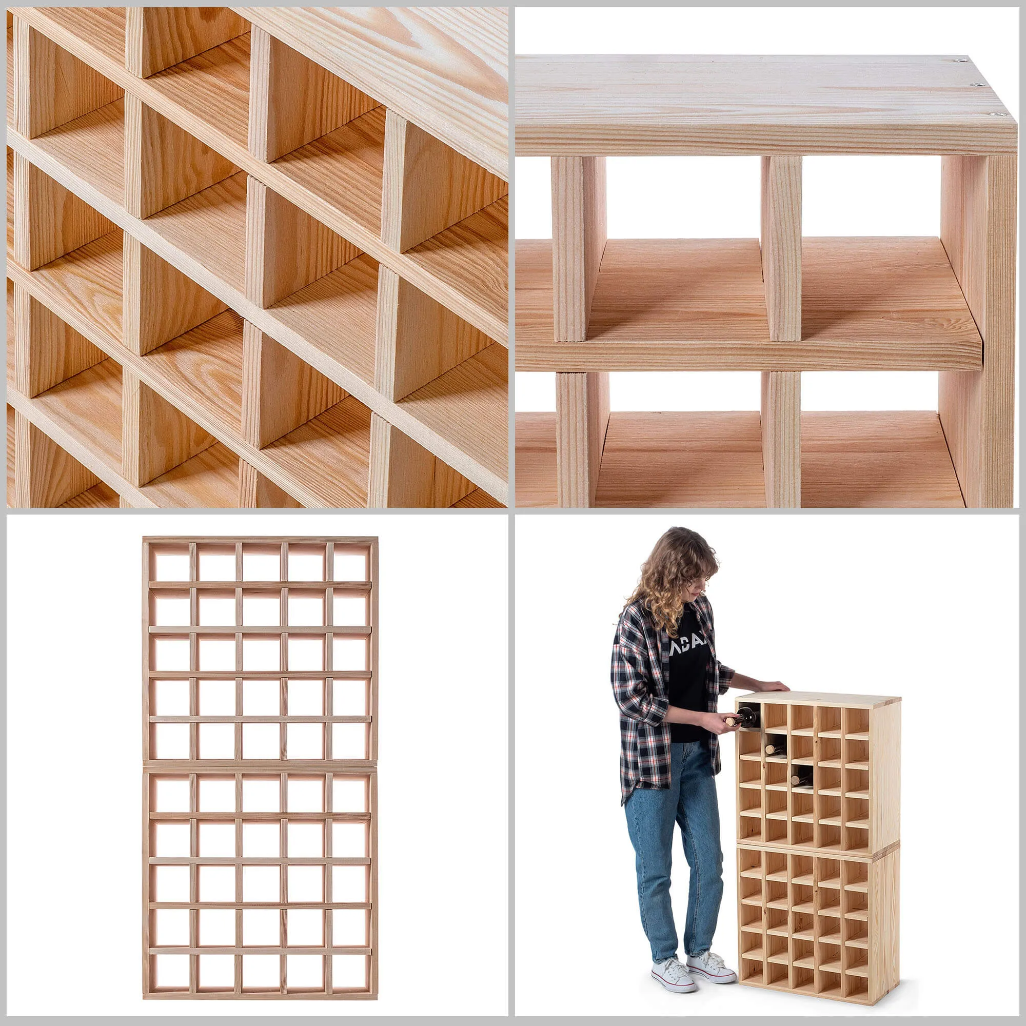 Loreo vyno lentynėlė, medinė, šviesiai ruda, šachmatų lentos formos, 2 dalys