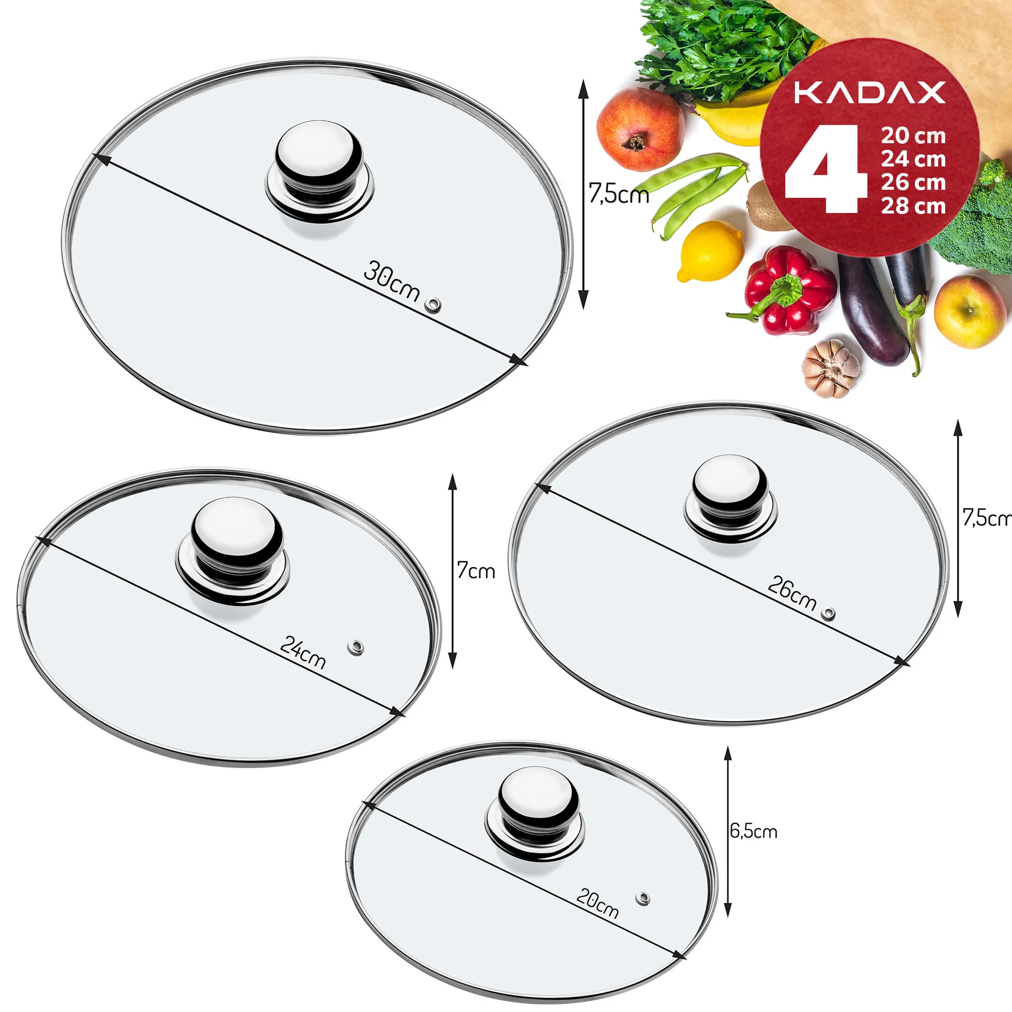 „Vicenza“ orkaitėje kepti tinkamų dangčių rinkinys, 20, 24, 26, 28 cm