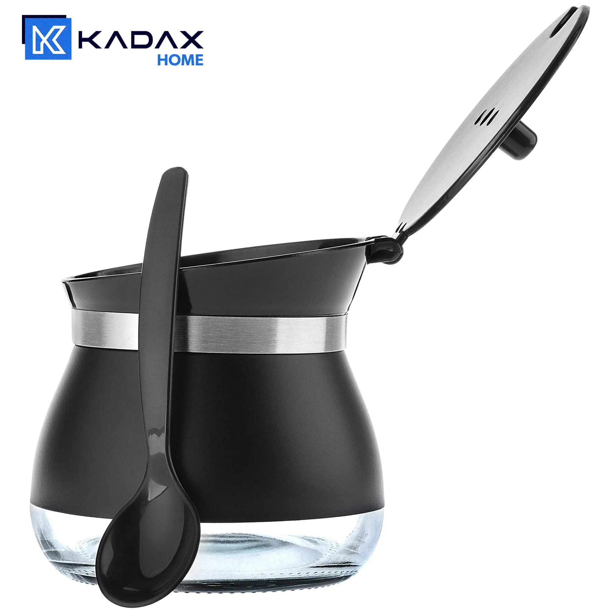 Lerin stiklinė cukrinė su šaukšteliu, 270 ml, juoda