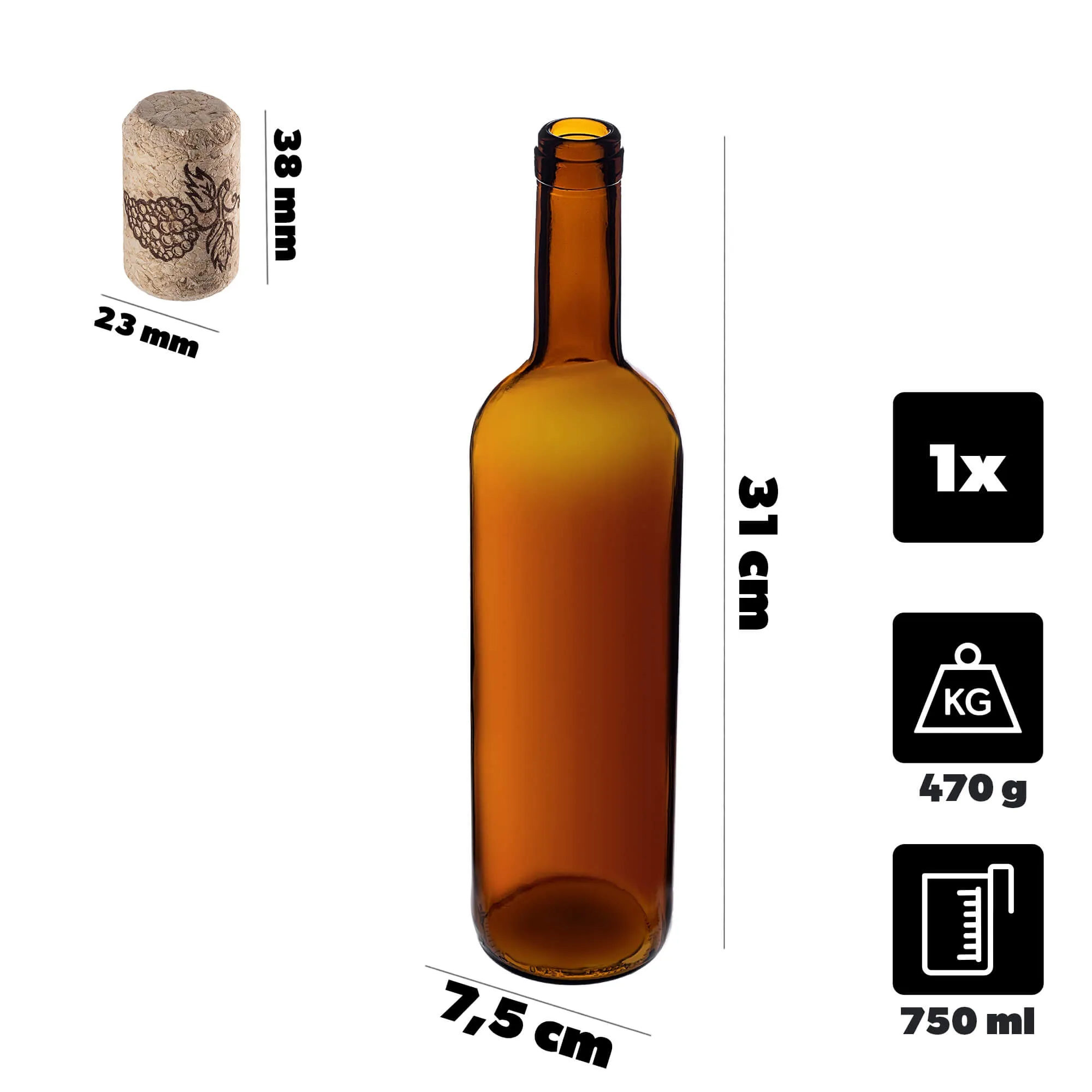 Biagio vyno butelis 750 ml rudas su aglomeruotu kamščiu 1 vnt.