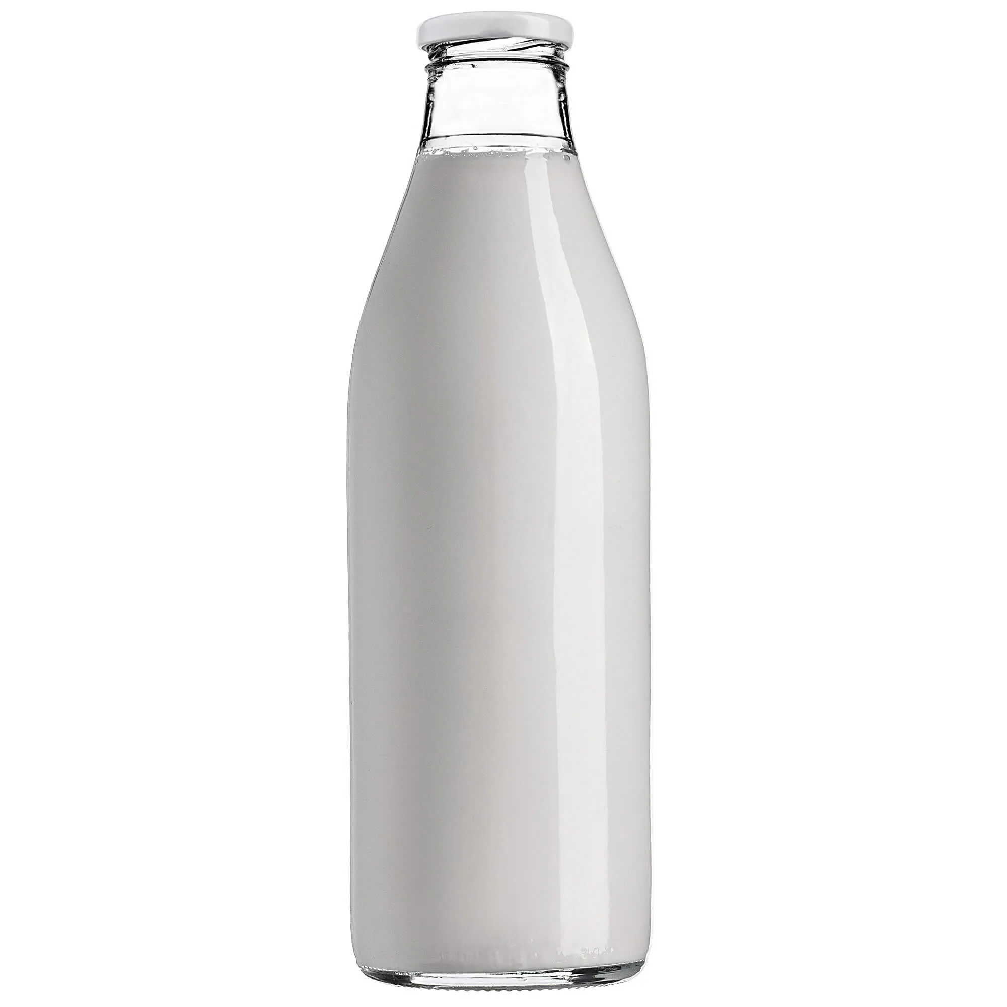 1 l stiklinis pieno butelis su baltu dangteliu, 43 mm skersmens, 1 vnt.