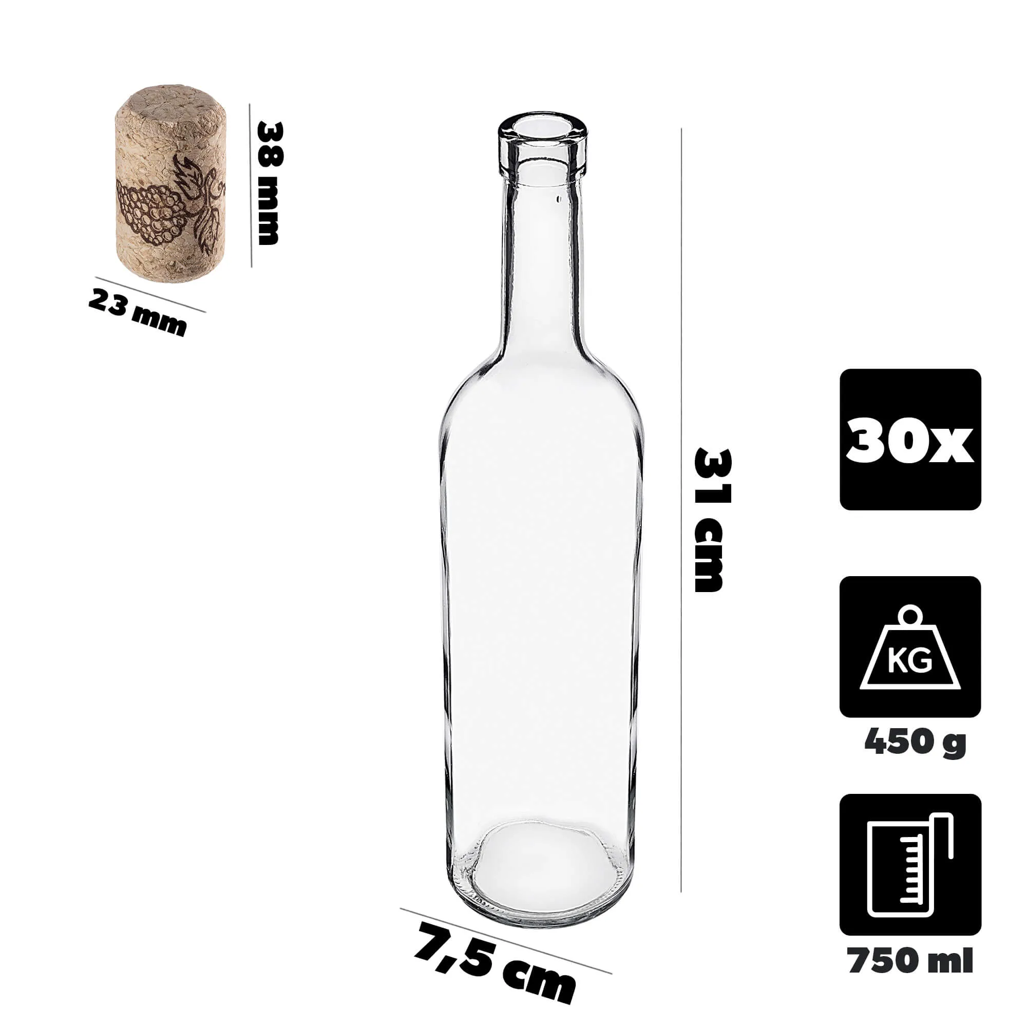 Biagio vyno butelis 750 ml, baltas, su aglomeruotu kamščiu, 30 vnt.