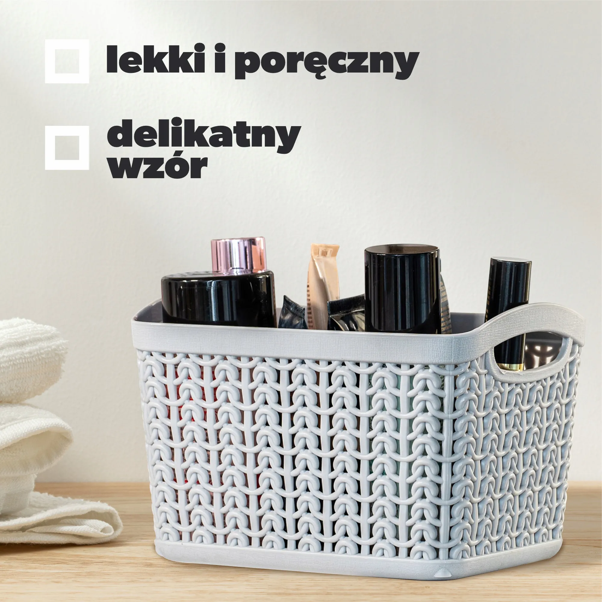 Fonti 1,5 l stačiakampis plastikinis krepšelis, pilkas
