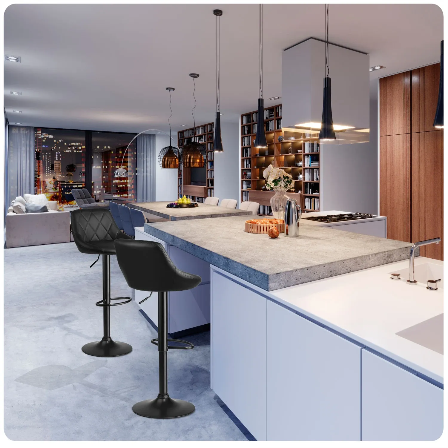 Nerra baro kėdė su atlošu – 2 dalys – juoda su juodu pagrindu - nuotrauka 1