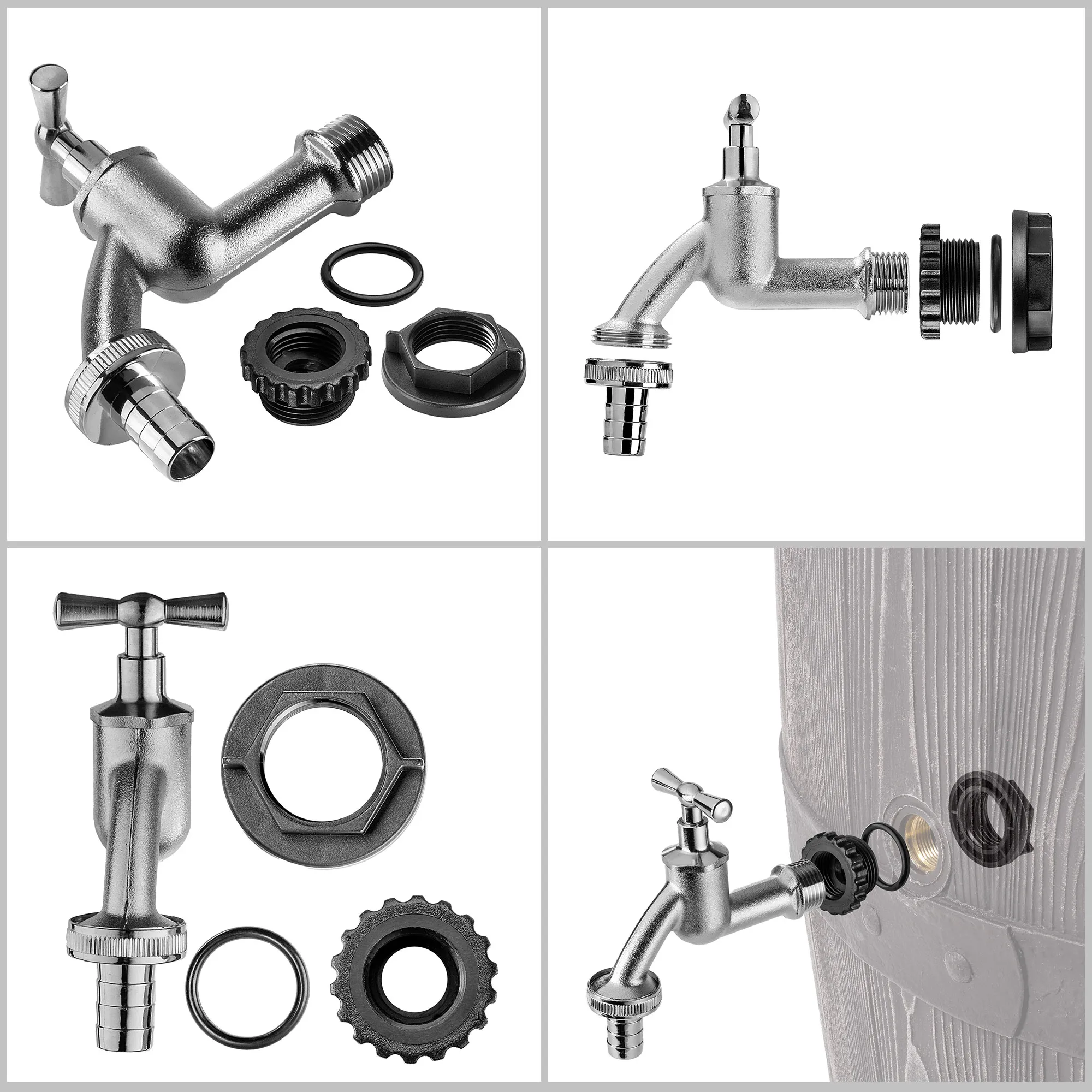 1/2 colio lietaus vandens bako čiaupas su 3/4 colio sidabriniu adapteriu