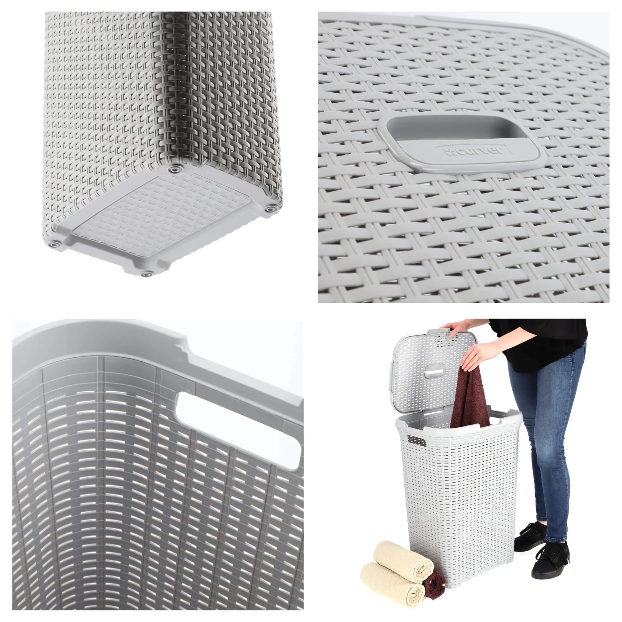 „Curver Natural Style“ 60 l šviesiai pilkas krepšelis su dangčiu