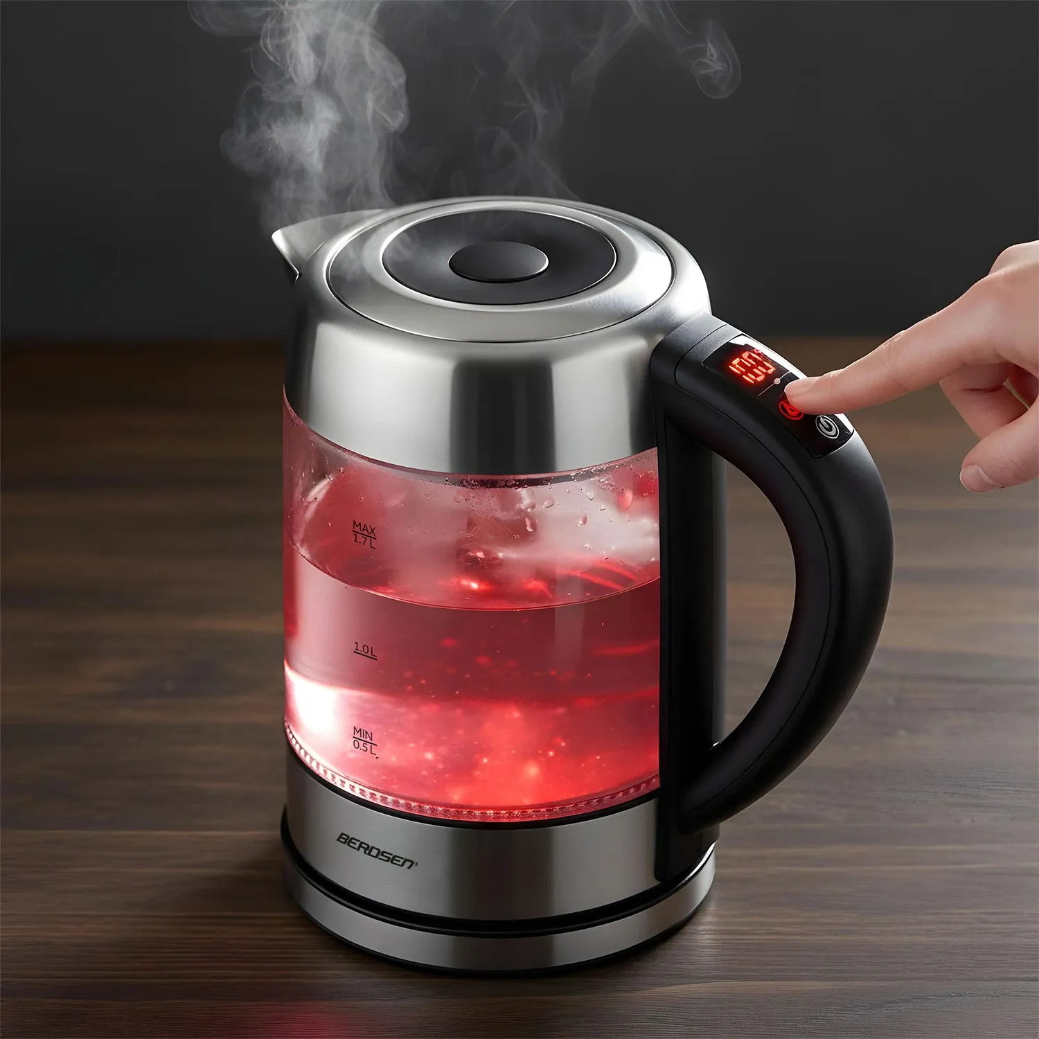 Elektrinis stiklinis virdulys su temperatūros reguliatoriumi 1,7 l 2200 W Berdsen BD-714 - nuotrauka 1