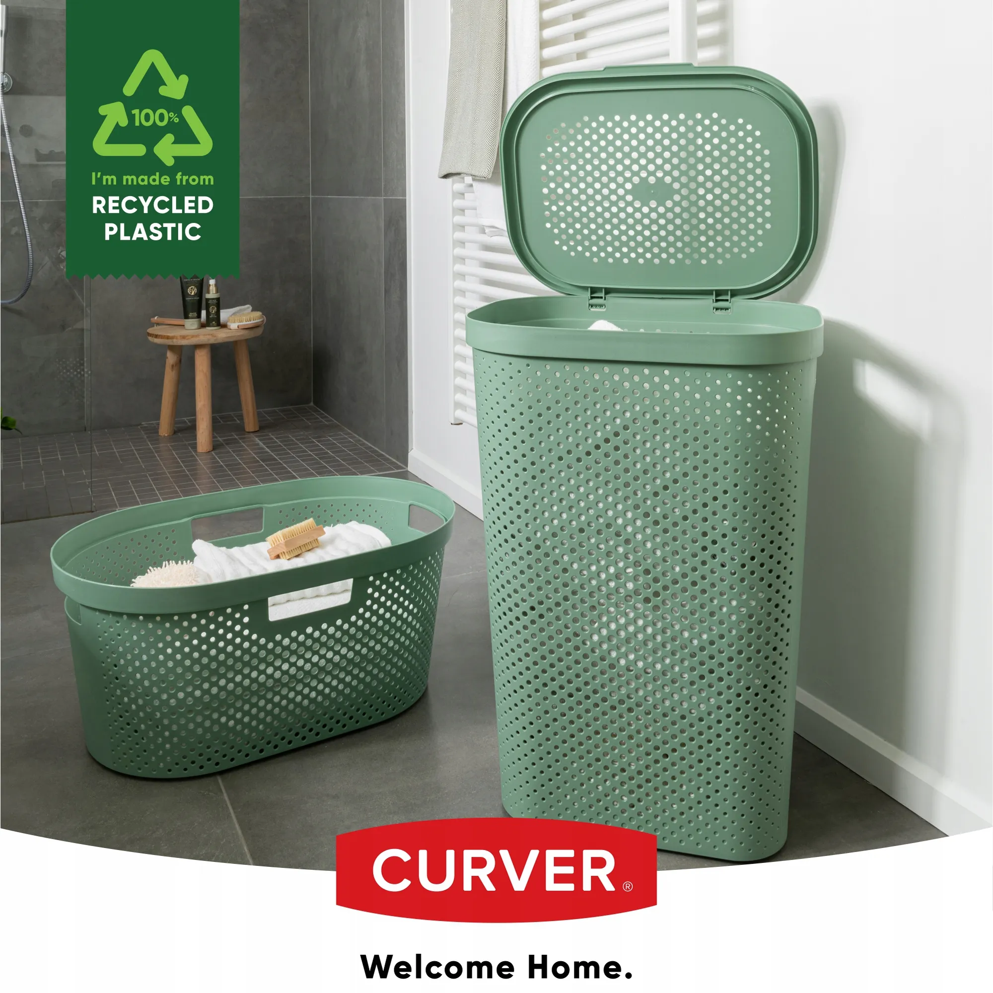 Curver Infinity 60 l dangčių krepšeliai, įvairių spalvų, 3 vnt., juodos, žalios, pilkos spalvos