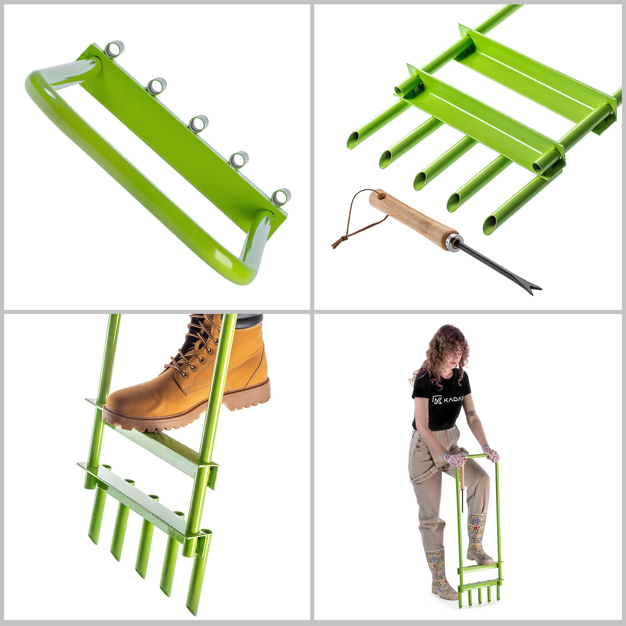 Adum rankinis vamzdinis vejos aeratorius, 90 x 30 cm, plieno žalios spalvos