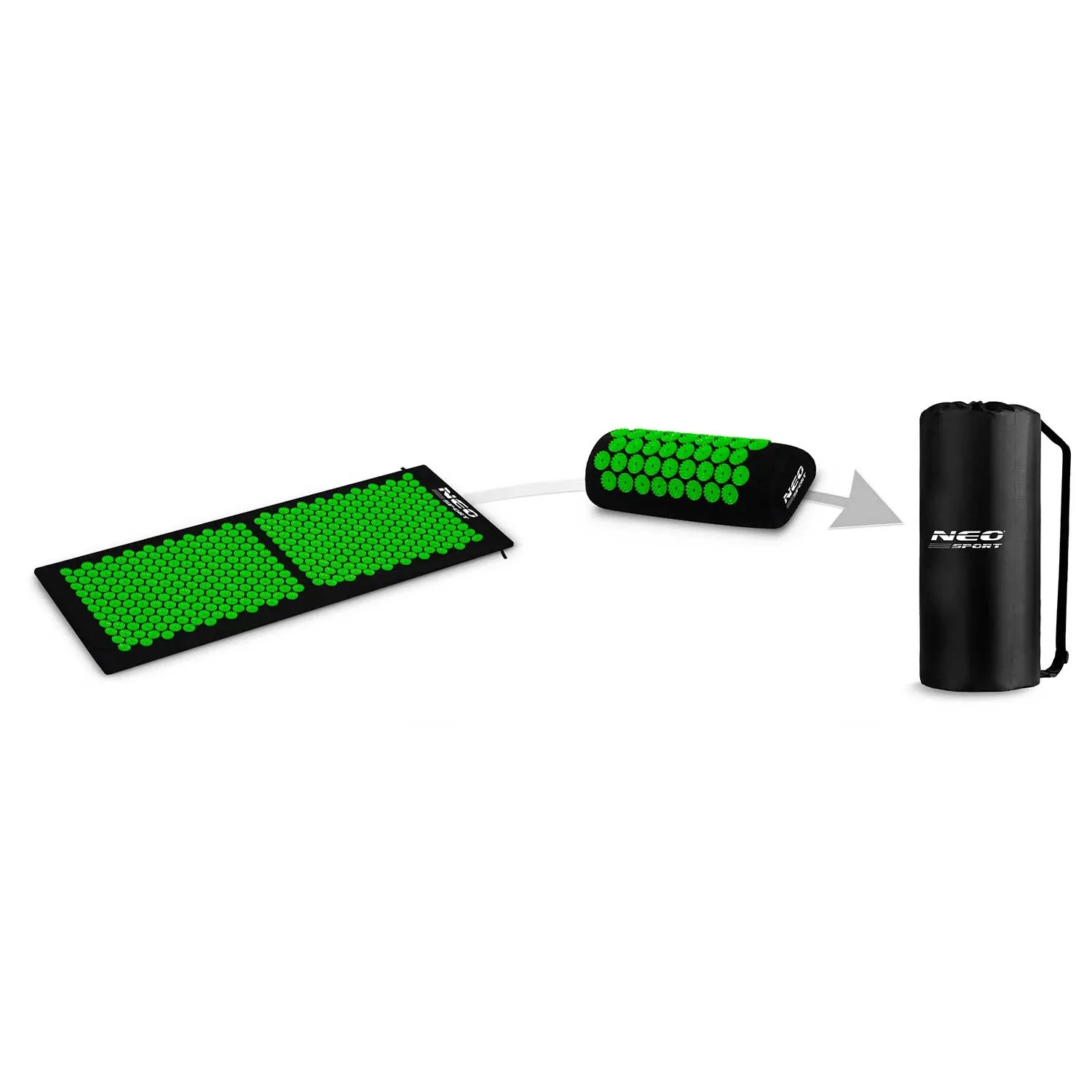 Neo-Sport NS-901 akupresūros kilimėlis su smaigaliais, juodas ir žalias - nuotrauka 1