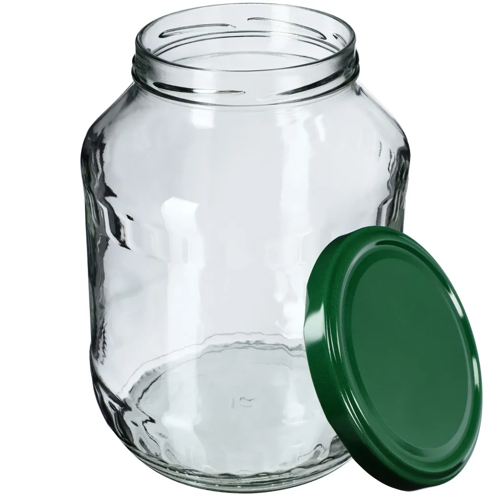 Boro stikliniai indeliai 1,7 l 89 mm + žali dangteliai 8 vnt.