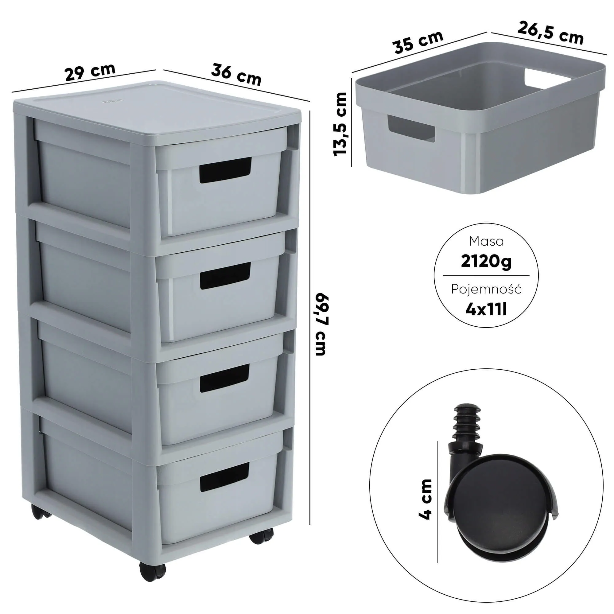 Curver Infinity lentyna 4 x 11 l, tamsiai pilka