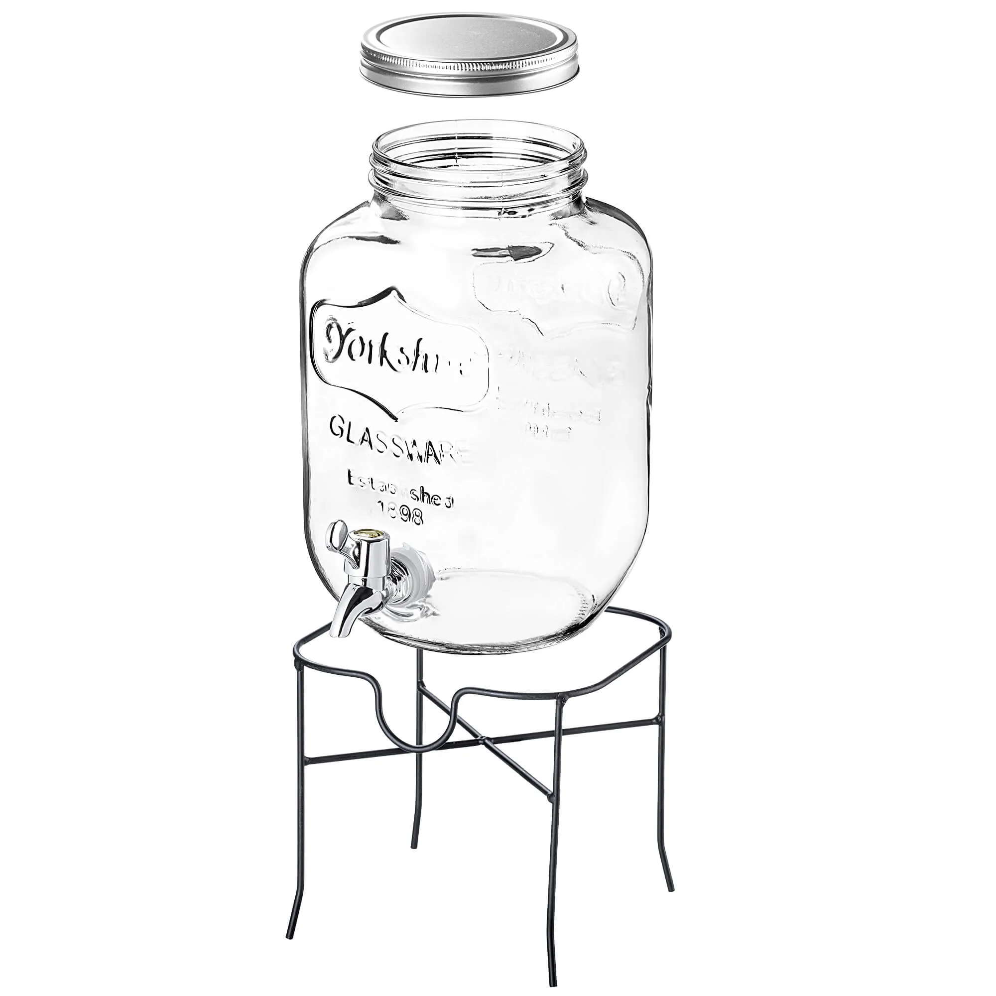 Mesagne stiklainis su čiaupu šaltiems gėrimams ir limonadui 4 l su stovu