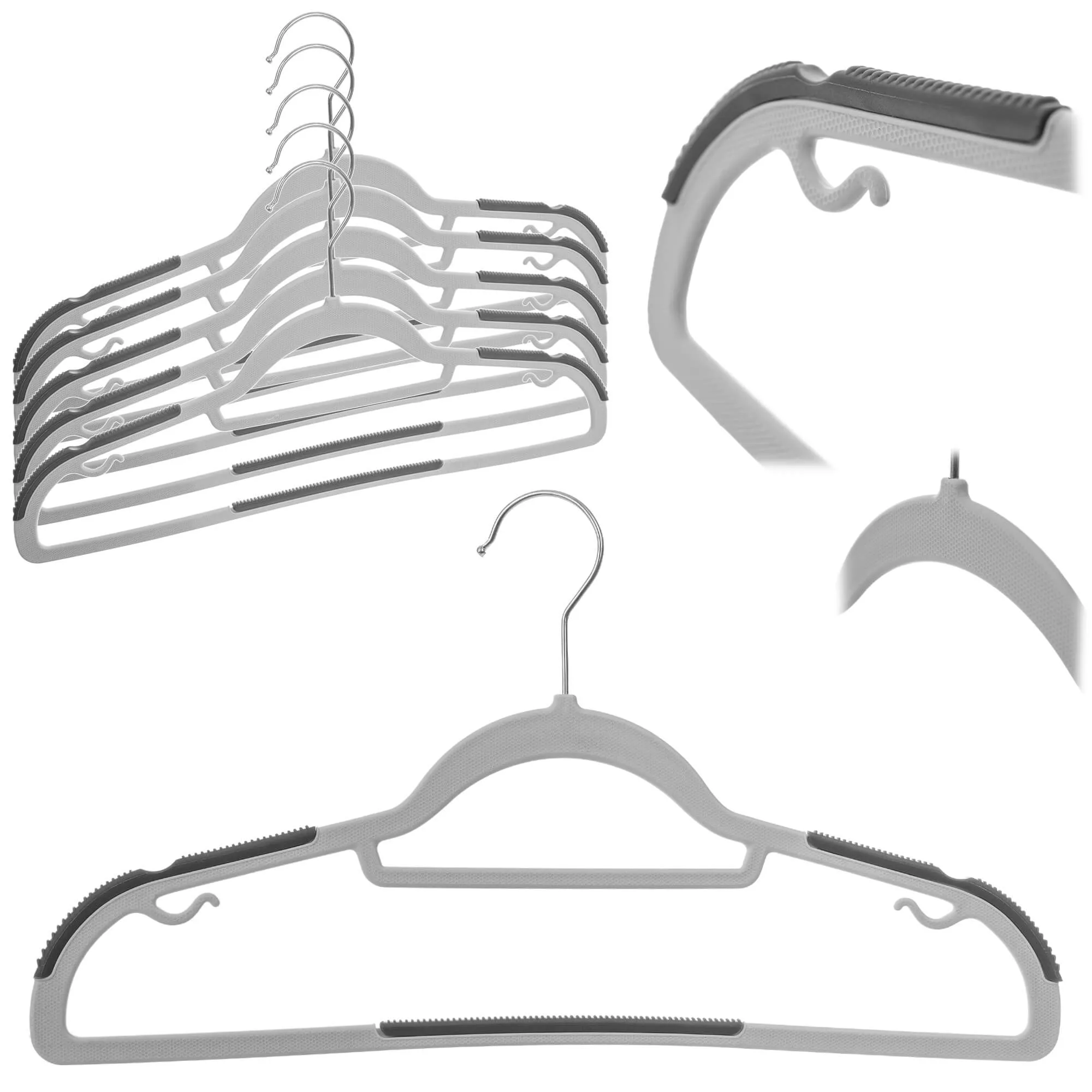 „Cuves“ drabužių pakaba su neslystančiu paviršiumi, pilka, 5 vnt.