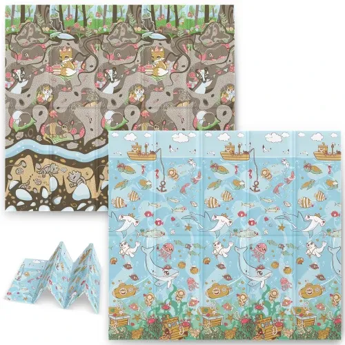 Sulankstomas edukacinis putplasčio kilimėlis 200 x 180 x 1 cm Nukido NK-340 vandenyno-žemės spalvos - nuotrauka 1