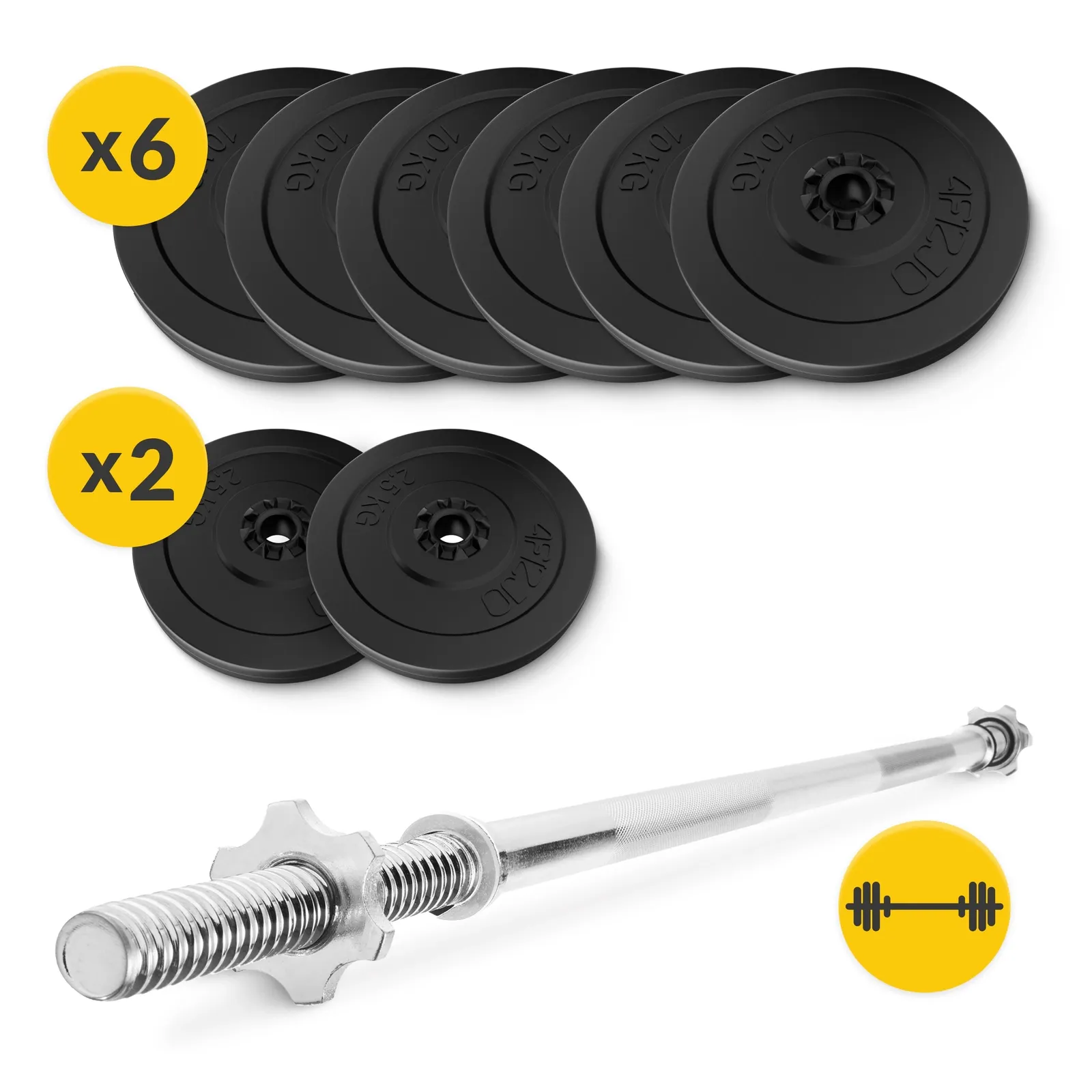 Bituminis kultūrizmo komplektas 70 kg + tiesus štangos štanga 180 cm