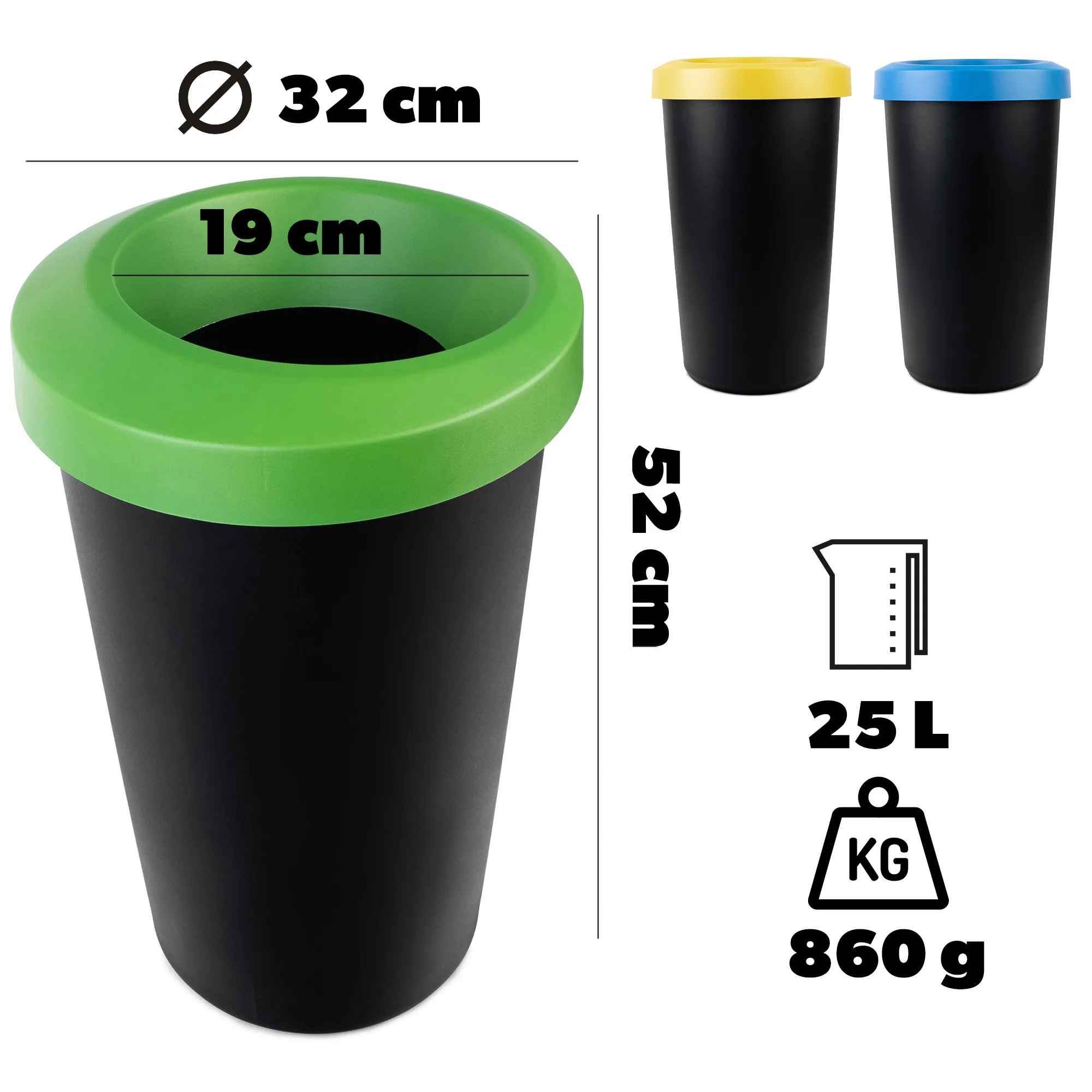 Givry šiukšliadėžė 3 x 25 l, juoda