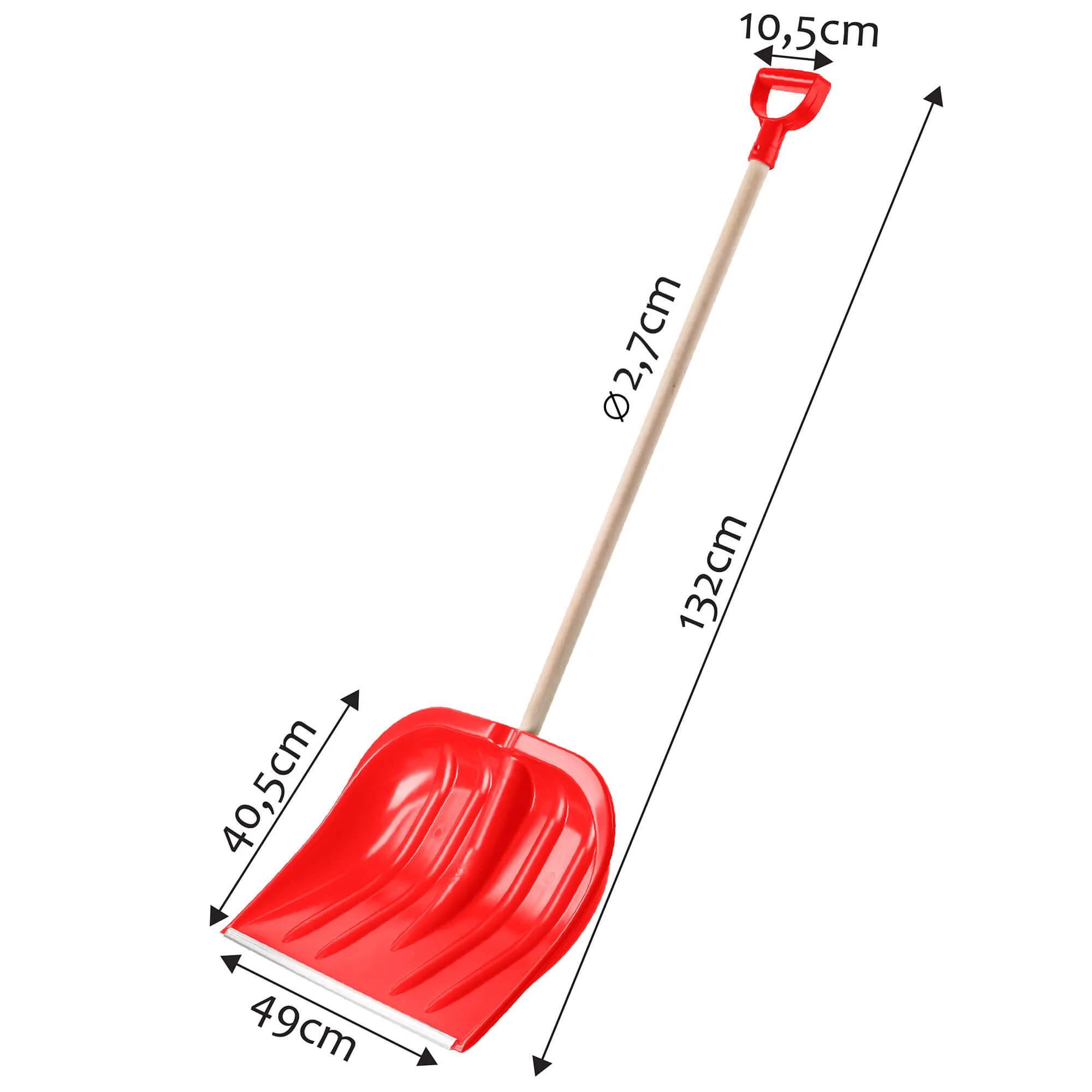 Sniego kastuvas 132 cm, raudona medinė rankena