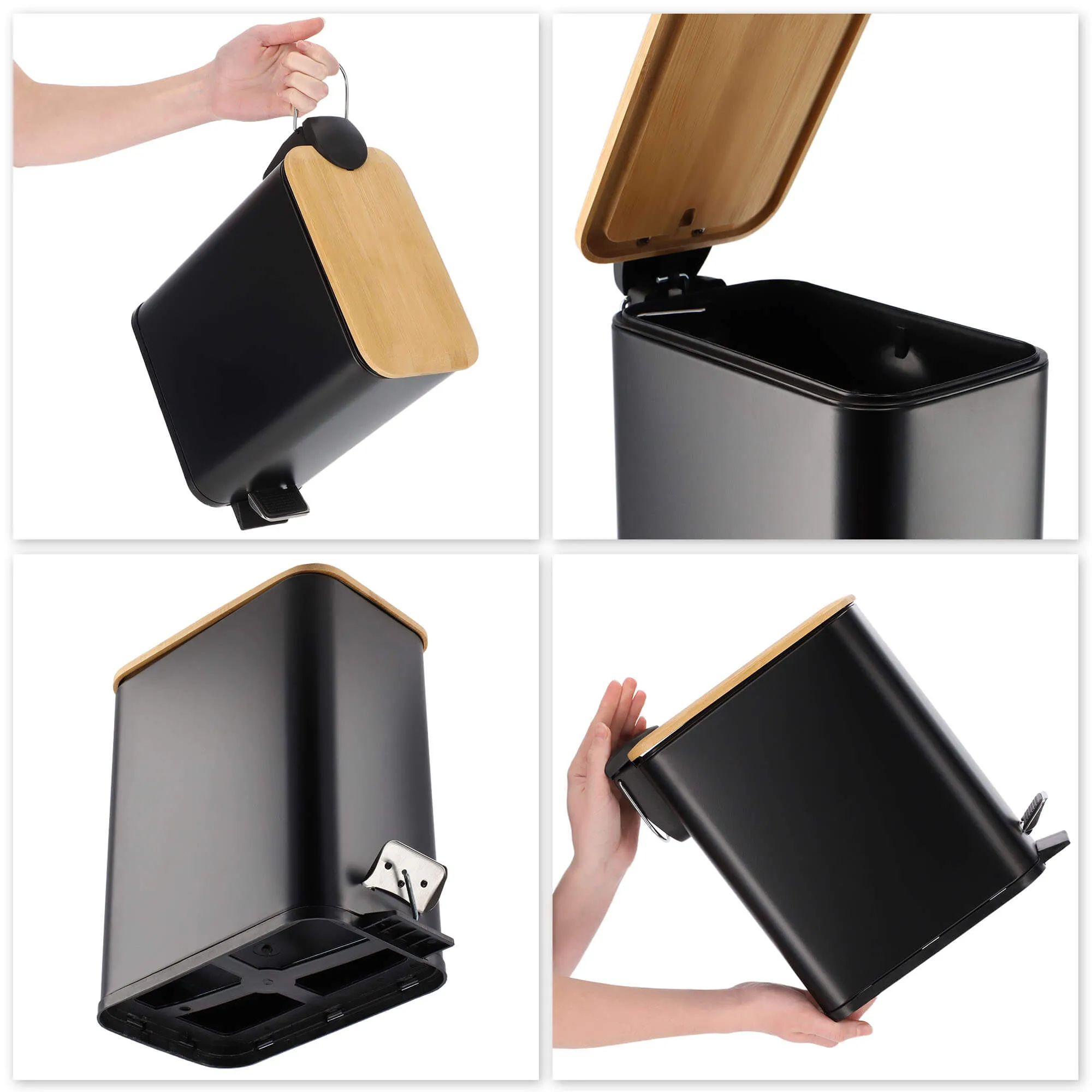 Šiukšliadėžė su bambukiniu dangčiu, 5 l, juoda