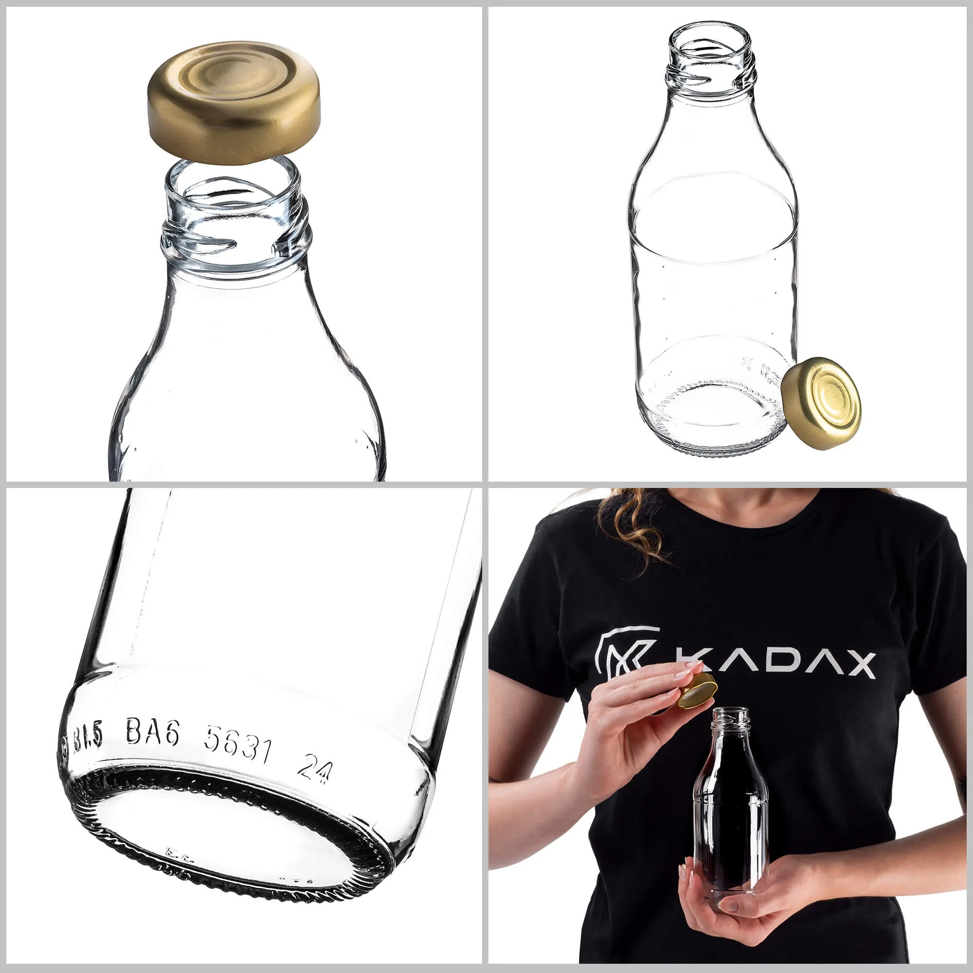 Potelle stikliniai sulčių buteliai 0,33 l su baltu dangteliu, 10 vnt.