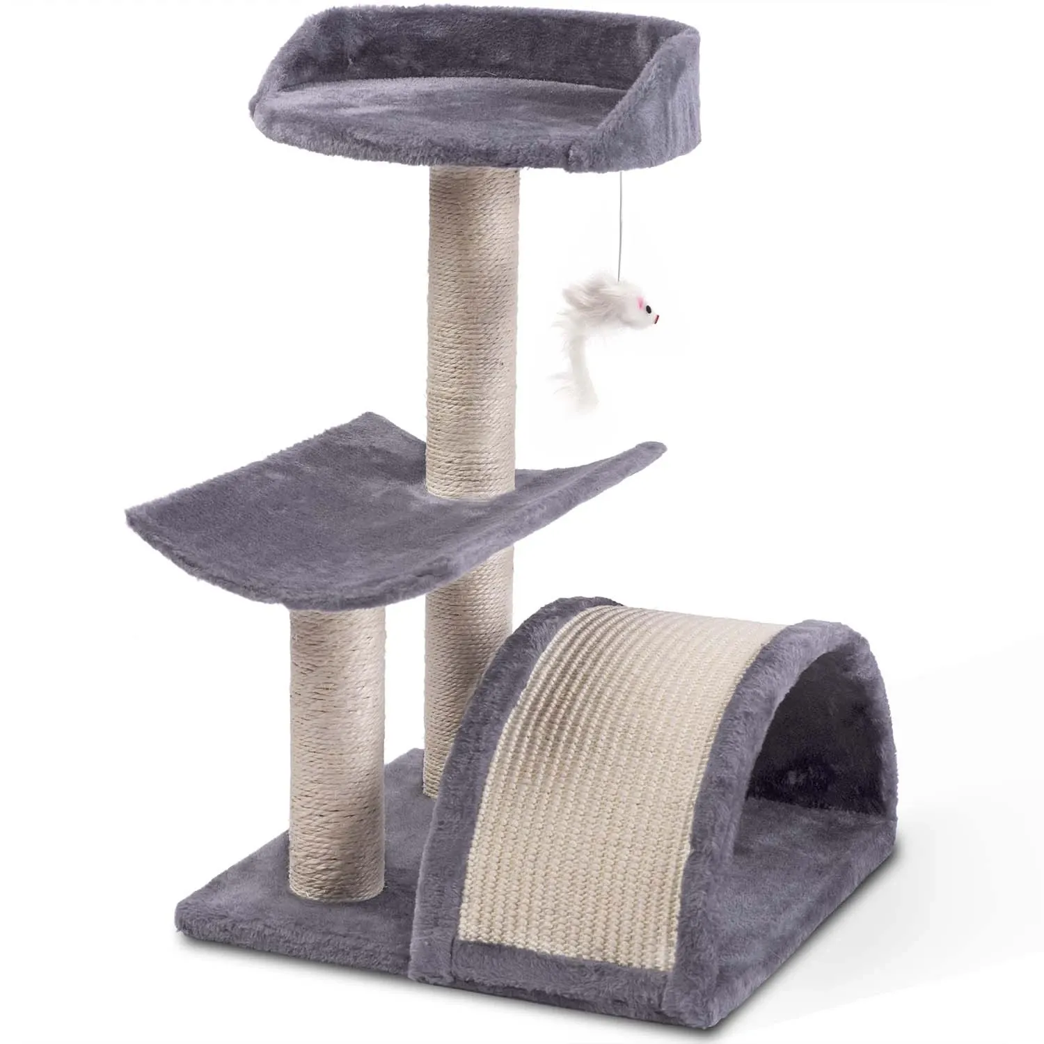 Katės draskyklė 58 cm DR-264 Pethaus su pele, šviesiai pilka - nuotrauka 1