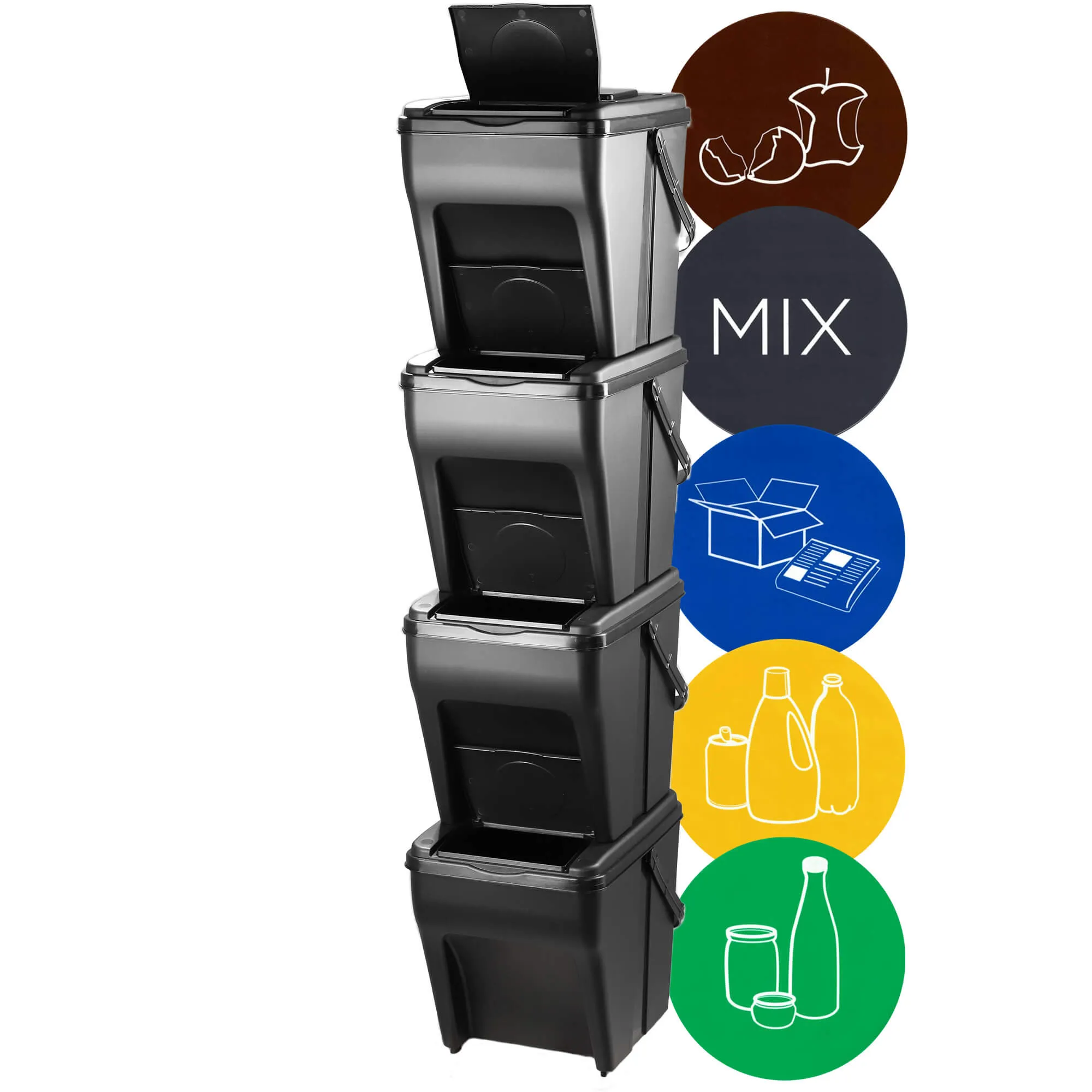 Arbol šiukšliadėžės su rankena + etiketėmis, 25 l, 4 vnt.