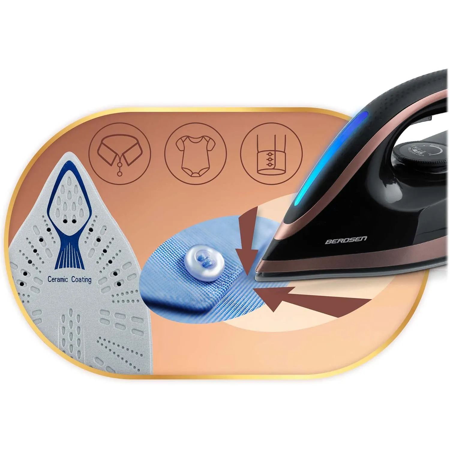 Garo stotelės lygintuvas su garų generatoriumi 3000 W, Berdsen BD-334, su keramine danga - nuotrauka 1