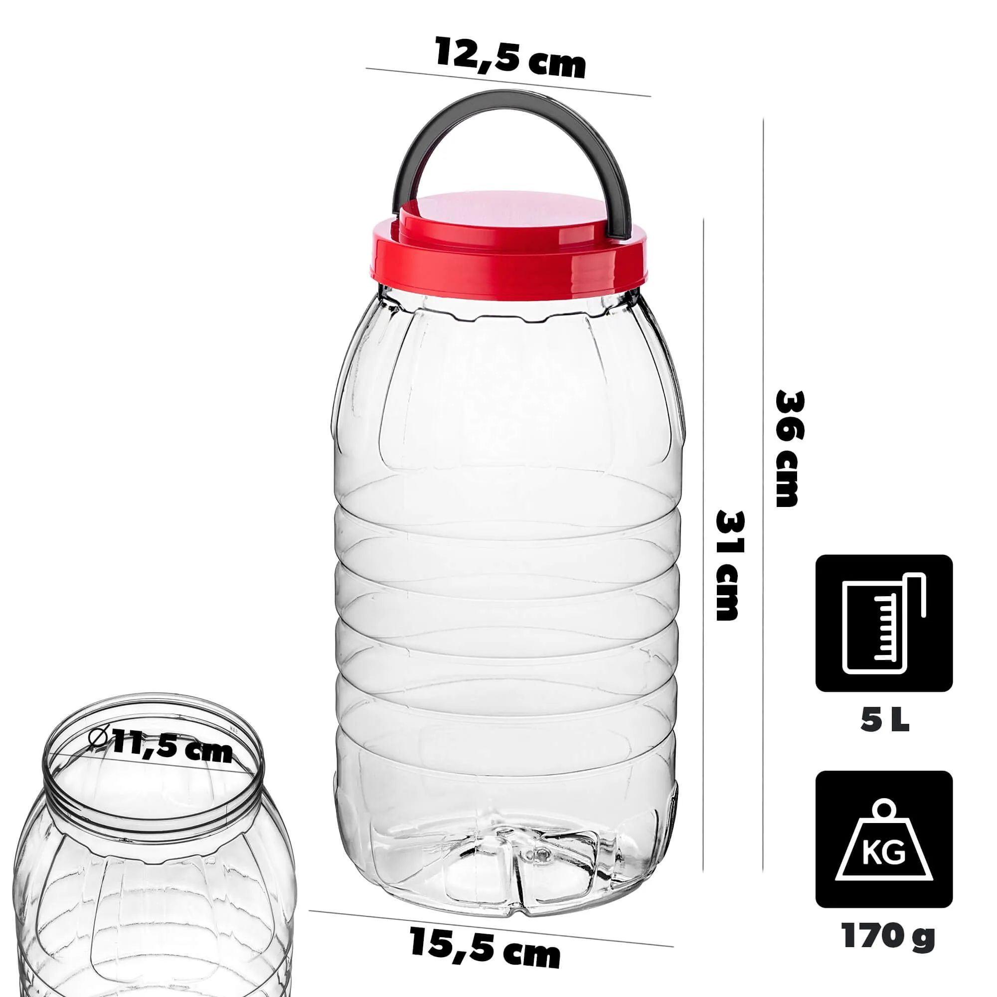 PET indelis su užsukamu dangteliu ir rankena „Riccia universal“, 5 l, 1 vnt.