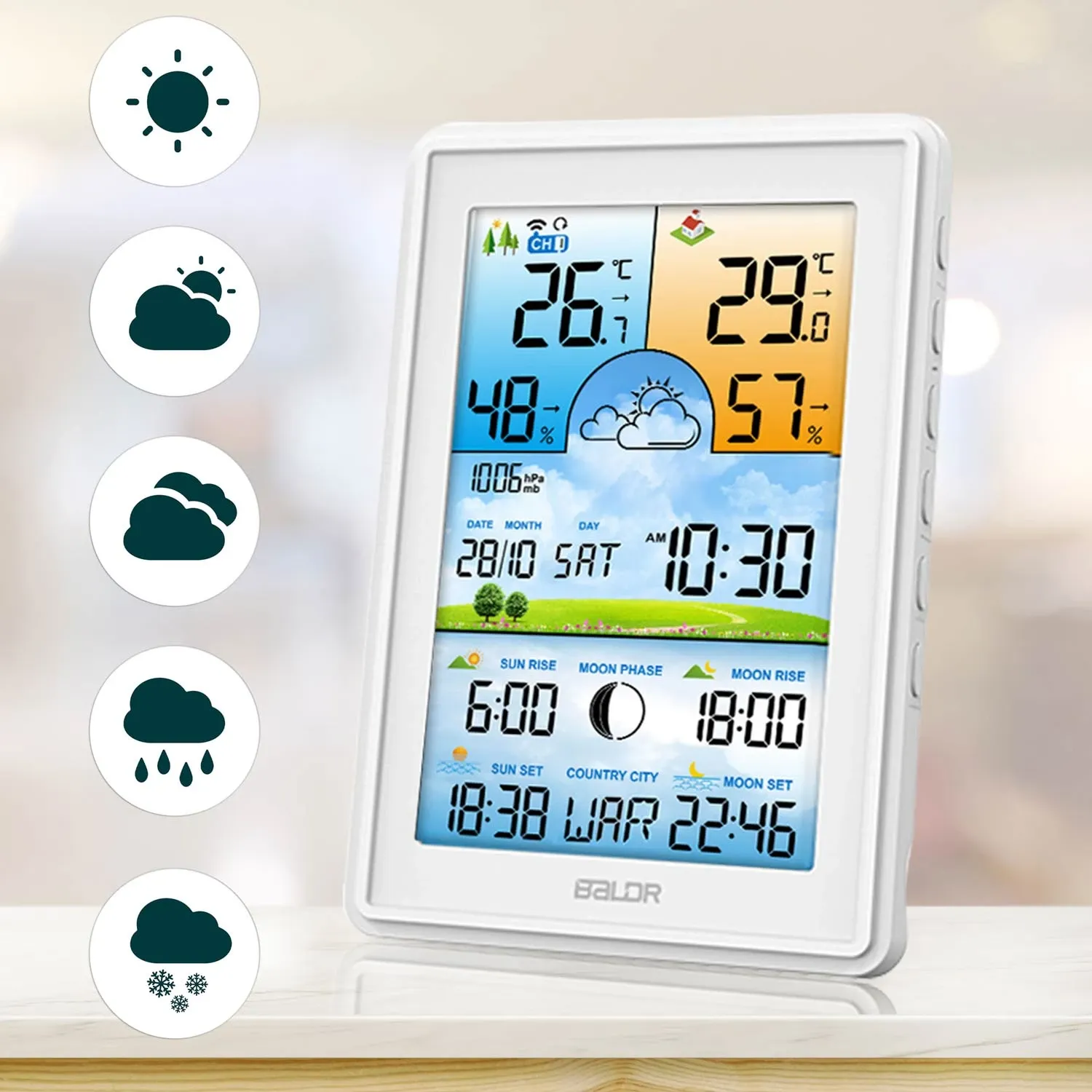 Meteorologinė stotelė su ekranu BD-906, balta - nuotrauka 1