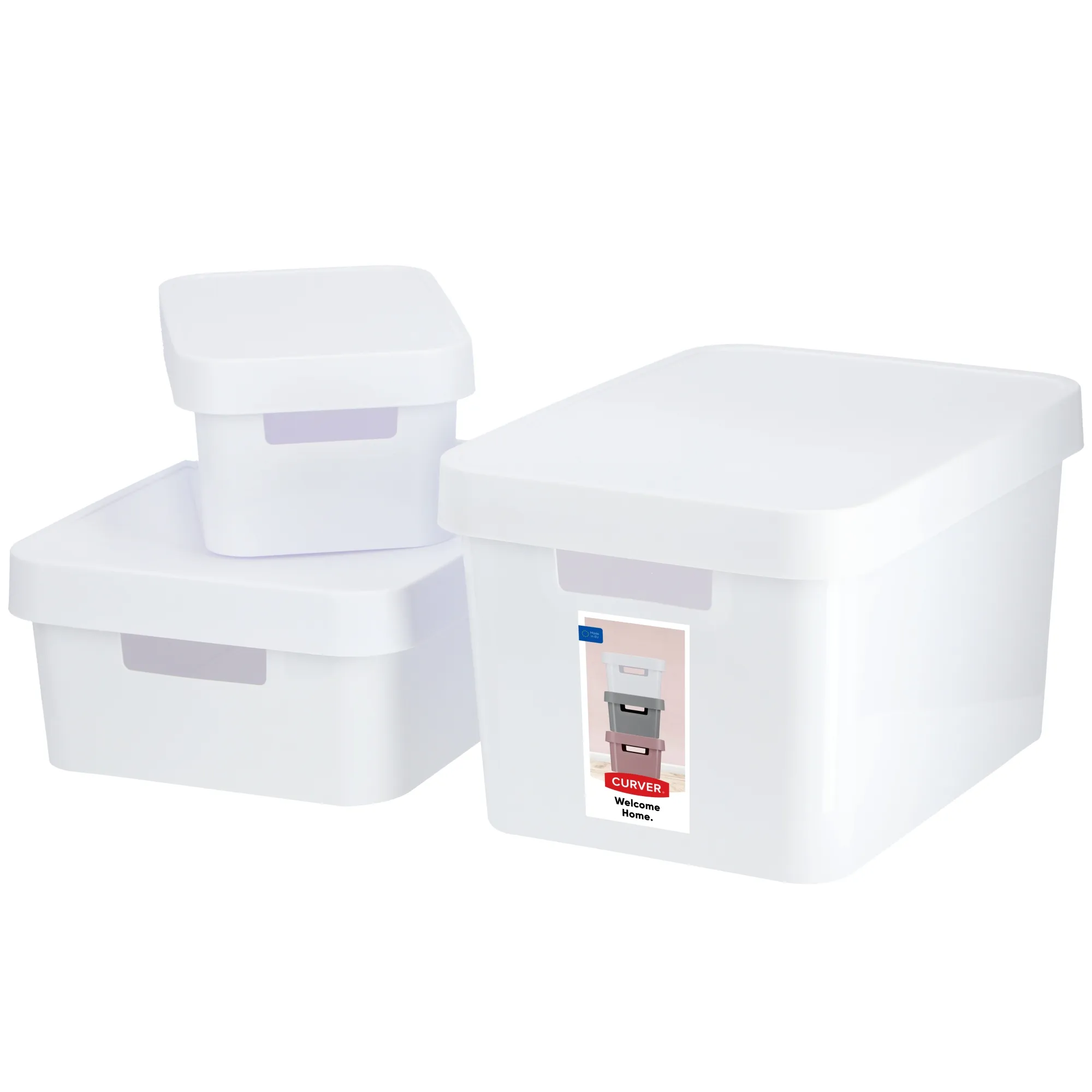 „Curver Infinity“ sandėliavimo konteineriai, 4,5 + 11 + 17 l, balti, lygūs
