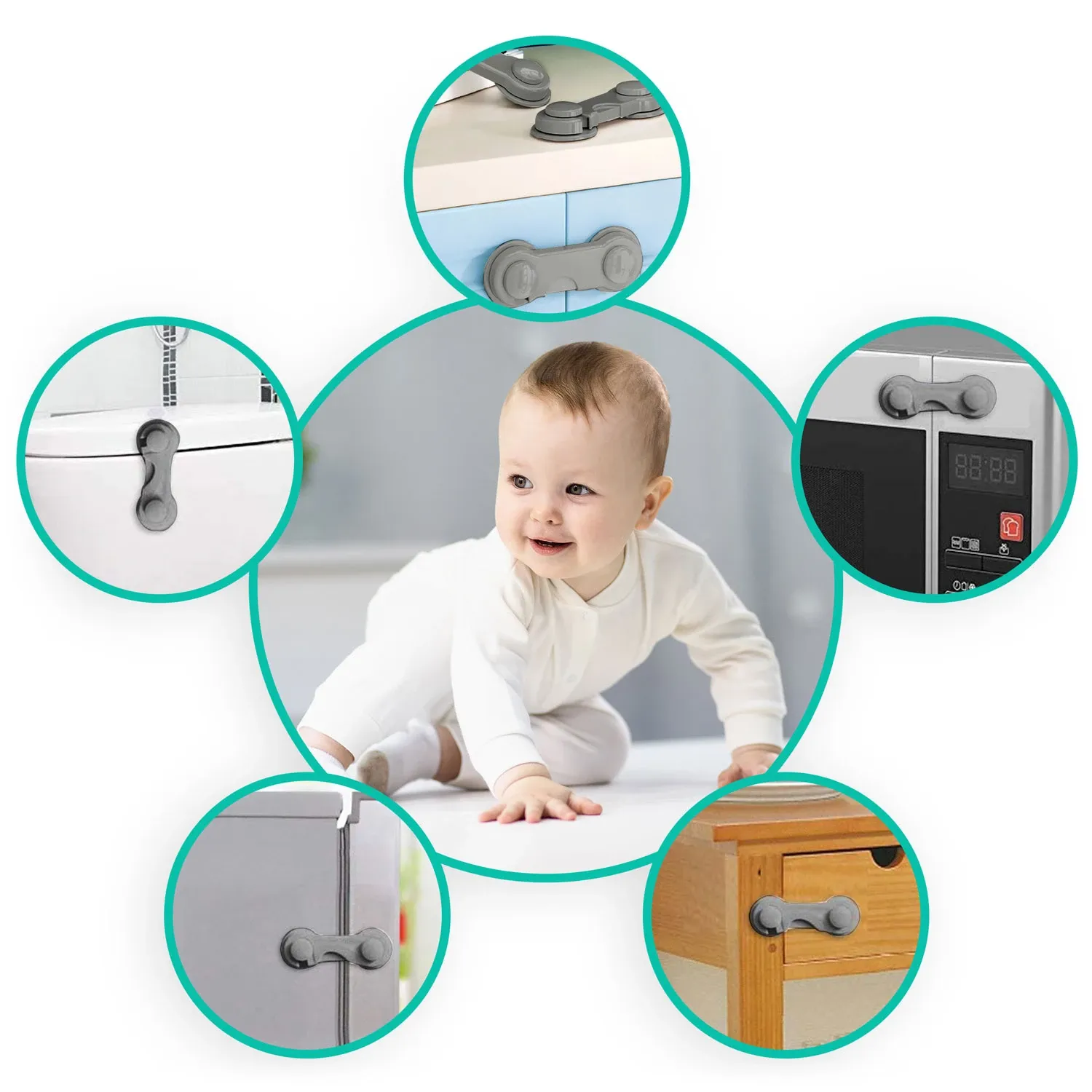 „Ricokids 798301“ spintelės atidarymo apsaugos, 10 vnt., pilkos spalvos - nuotrauka 1