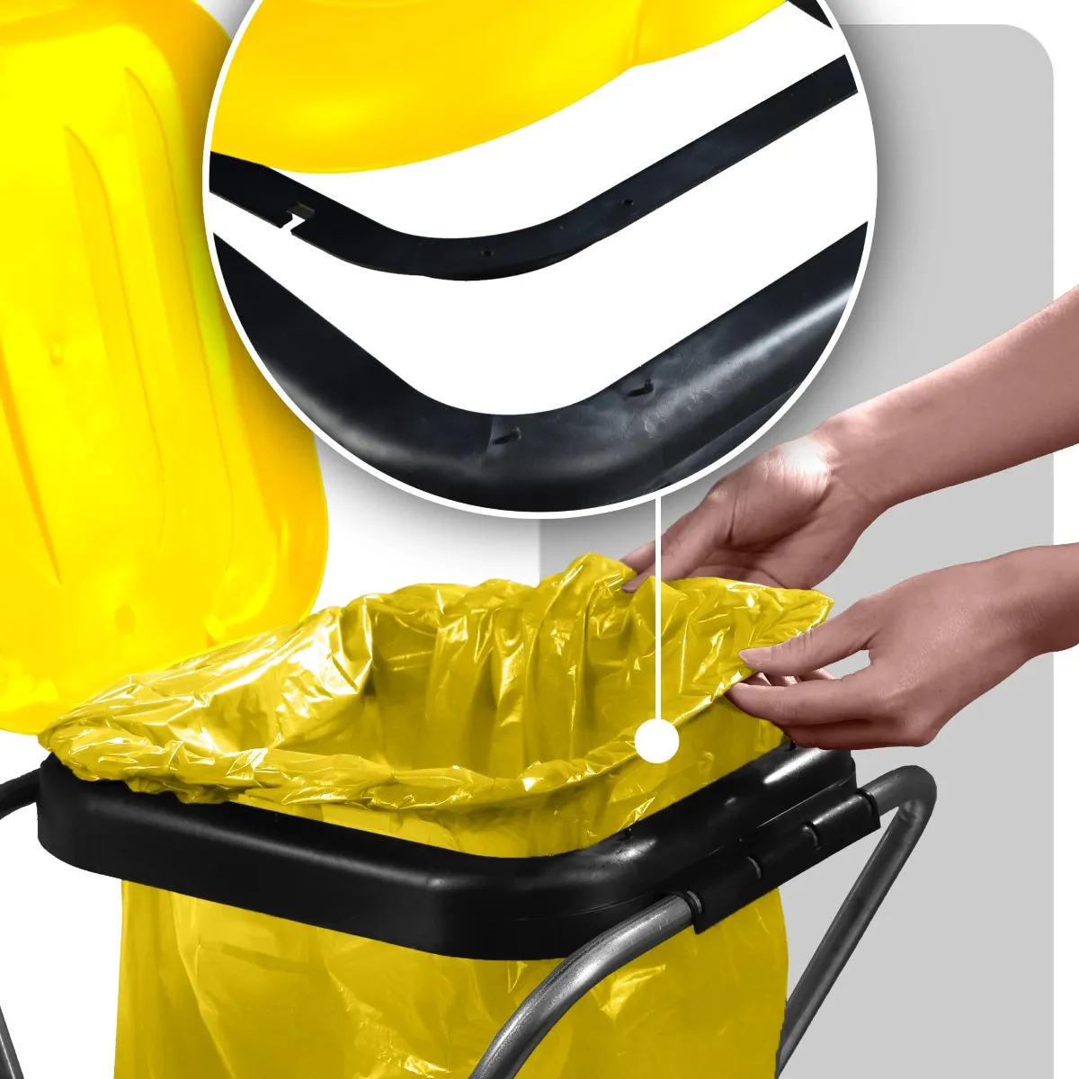 Bakel viengubas geltonas atliekų rūšiavimo maišų stovas