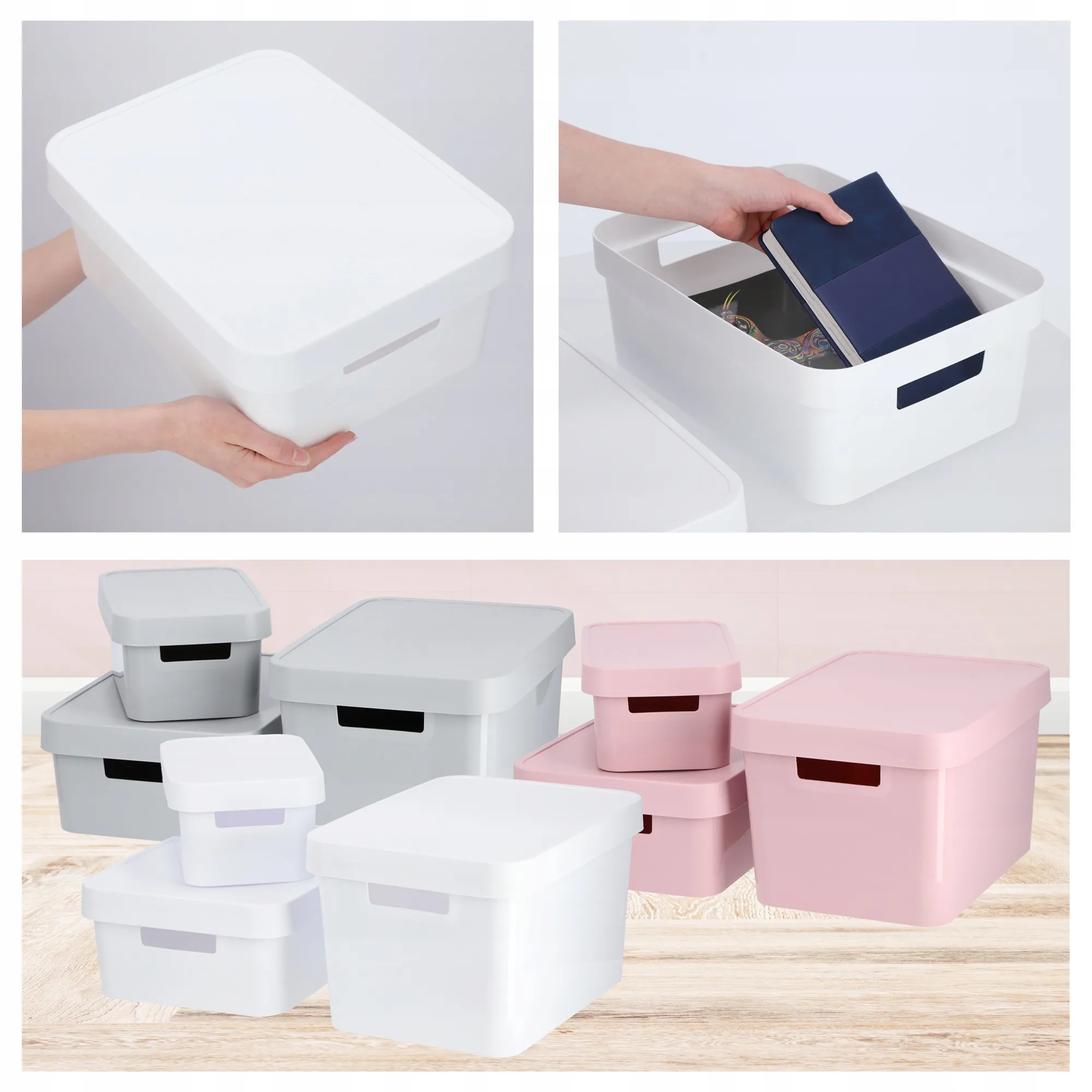 „Curver Infinity“ sandėliavimo konteineriai, 4,5 + 11 + 17 l, balti, lygūs