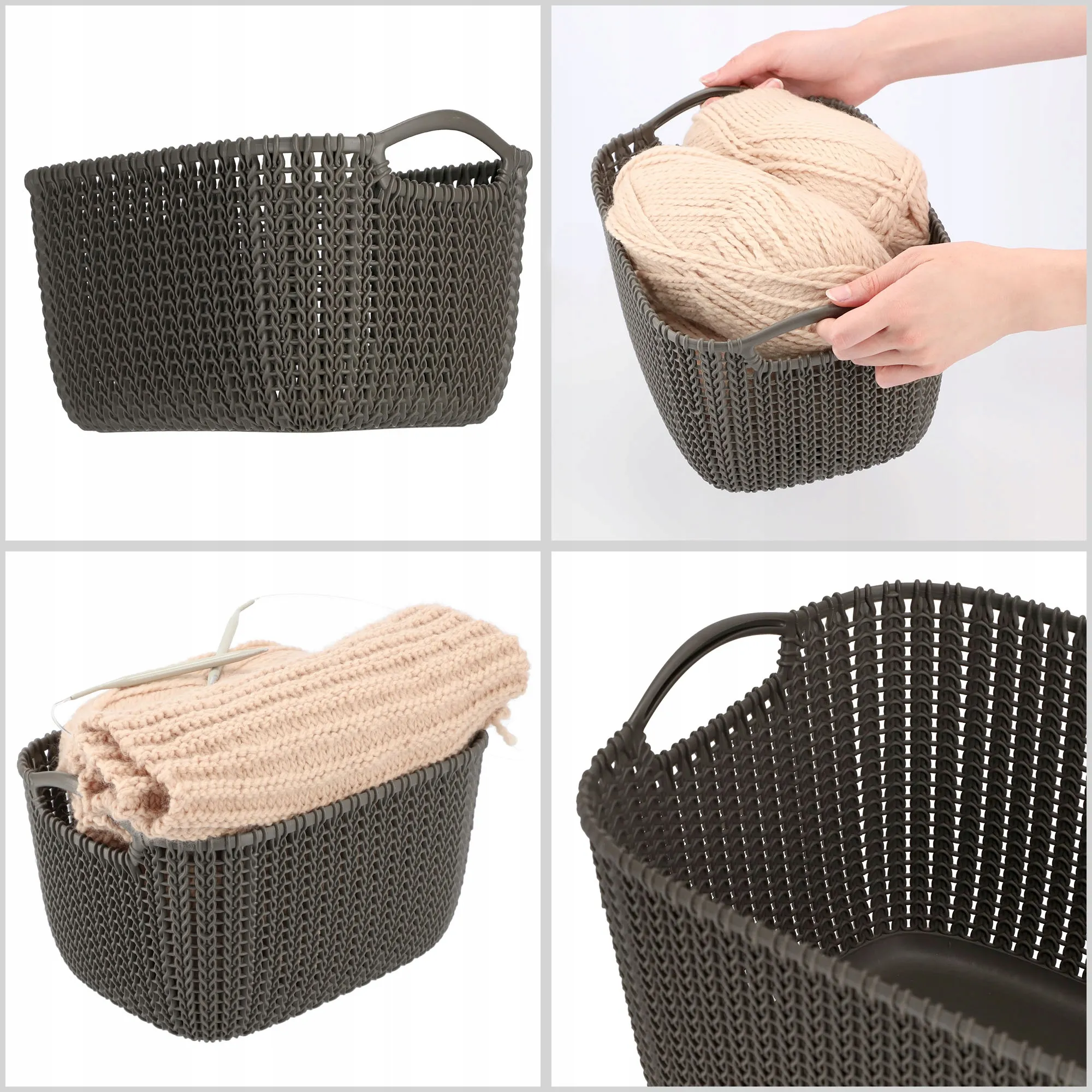 Stačiakampis krepšelis 8L Curver Knit, rudas