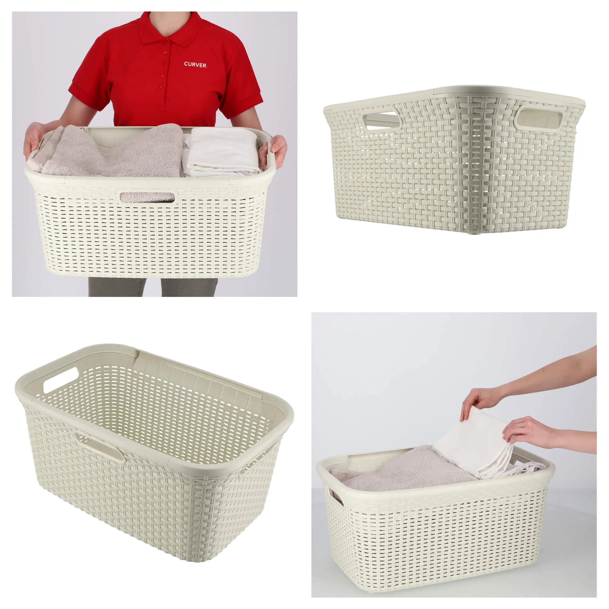 Curver Natural Style 45 l kreminės spalvos skalbinių konteineris