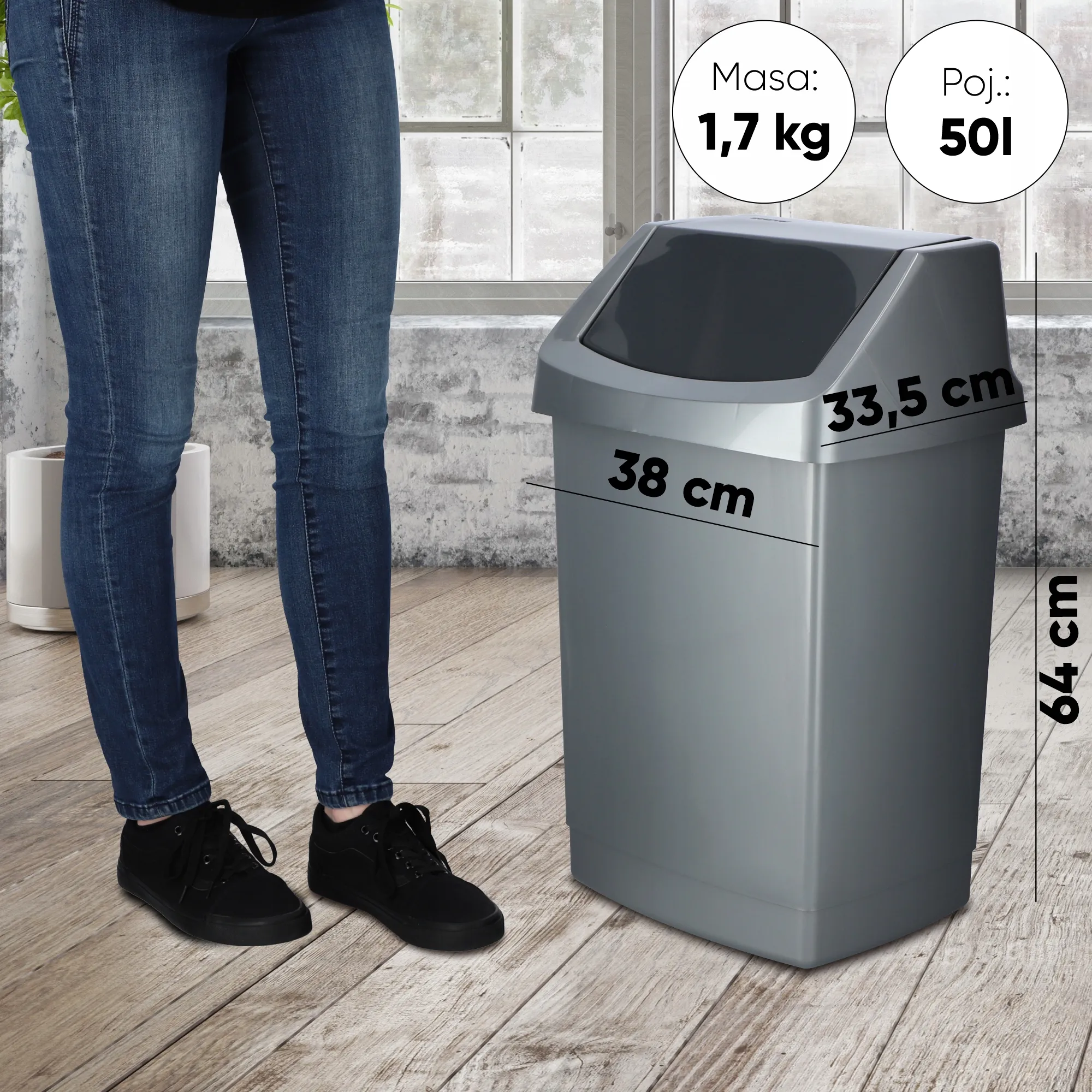 Curver Click-IT 50 l šiukšliadėžė, grafito spalvos