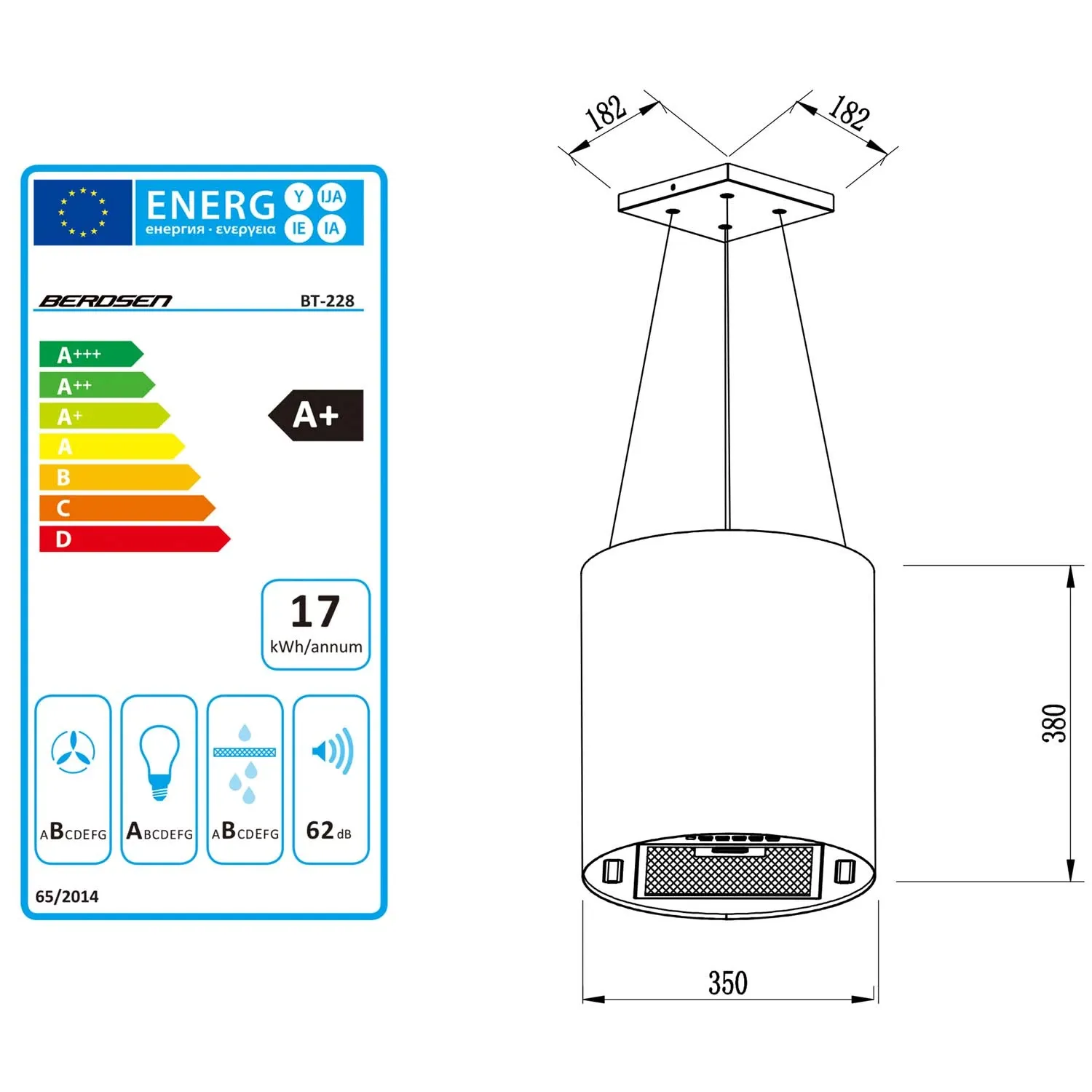 Pakabinamas virtuvės gartraukis, 35 cm, baltas, BT-228 - nuotrauka 1