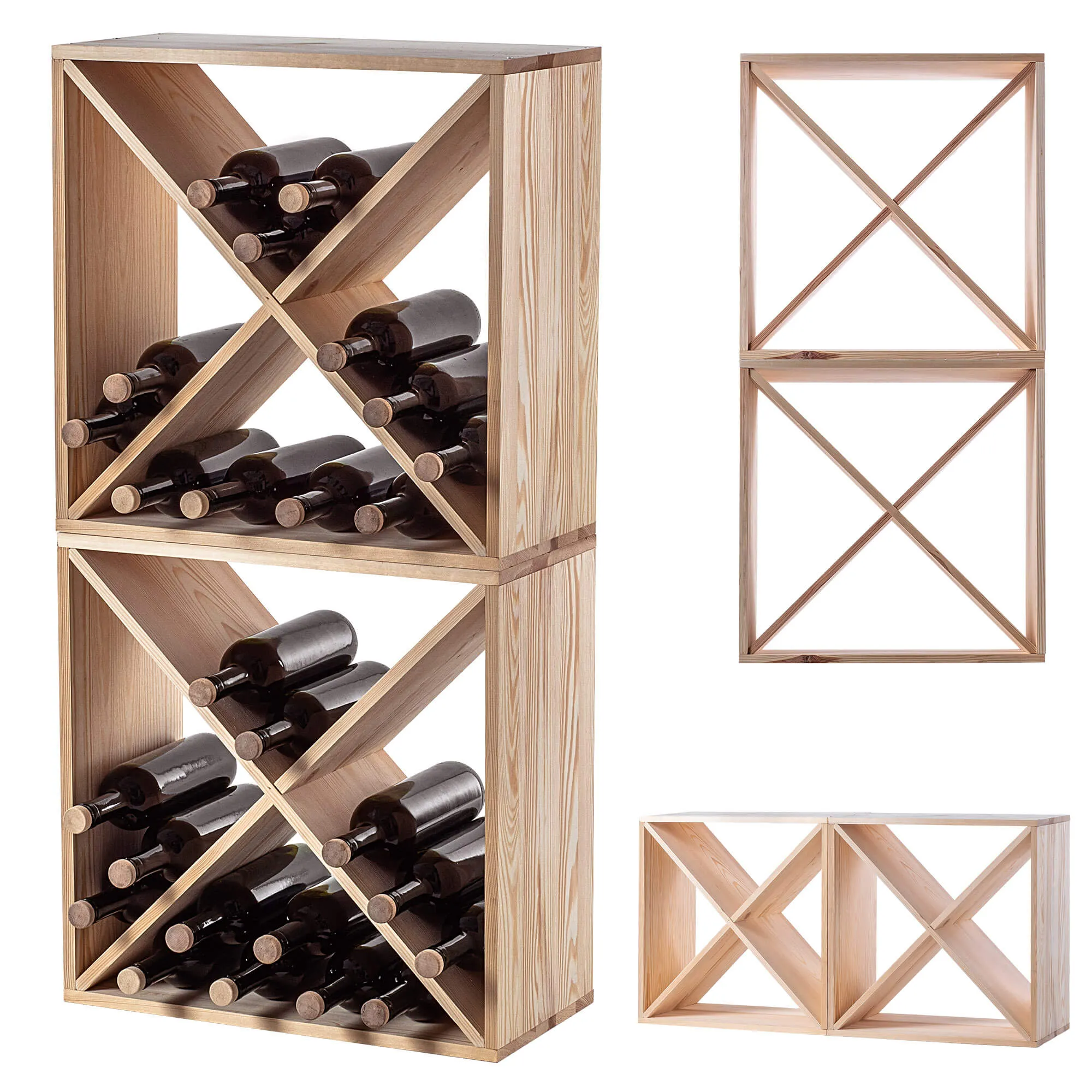 „Loreo X“ vyno lentynėlė, medinė, šviesiai ruda, 2 vnt.