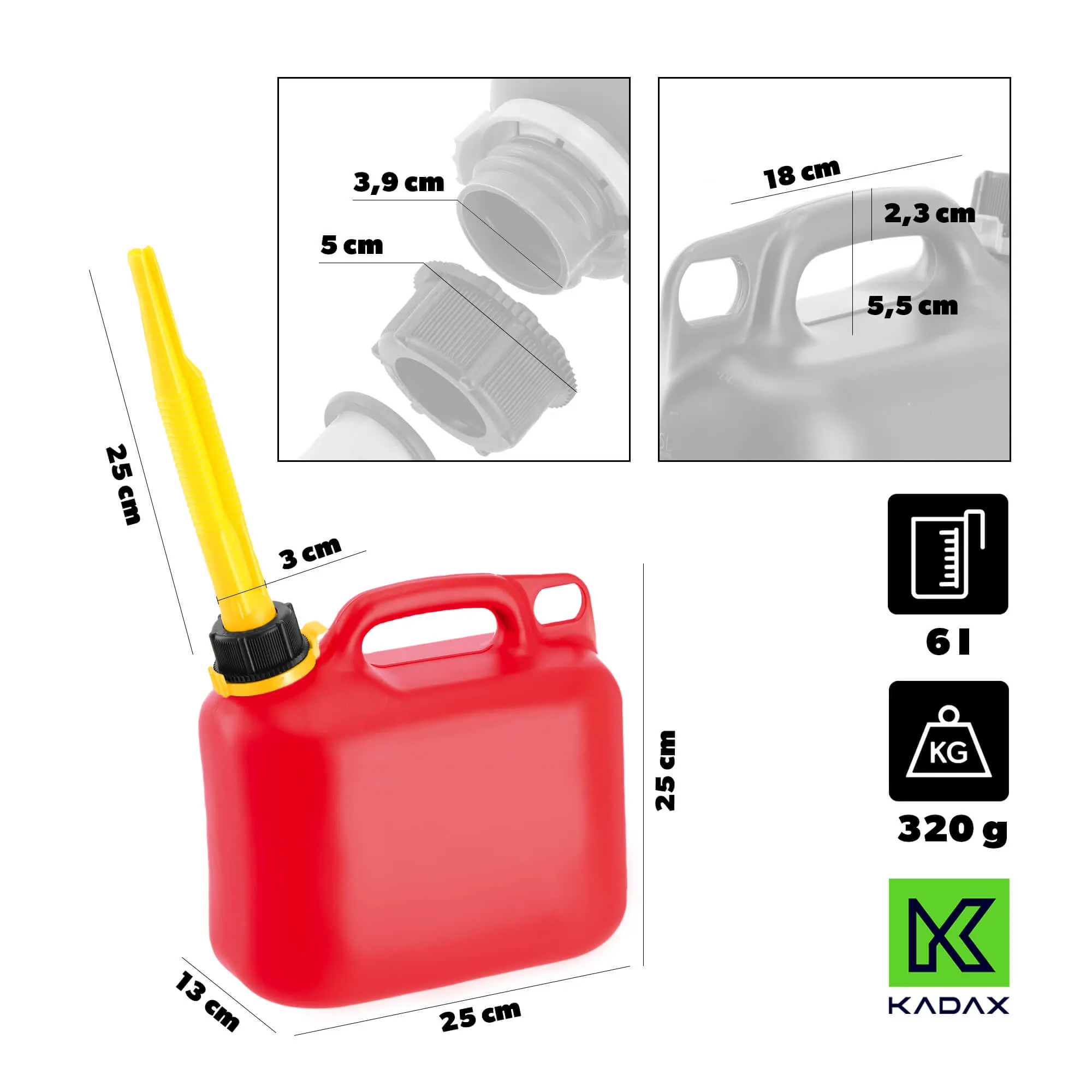 Kuro kanistras + piltuvėlis 6 l, raudonas