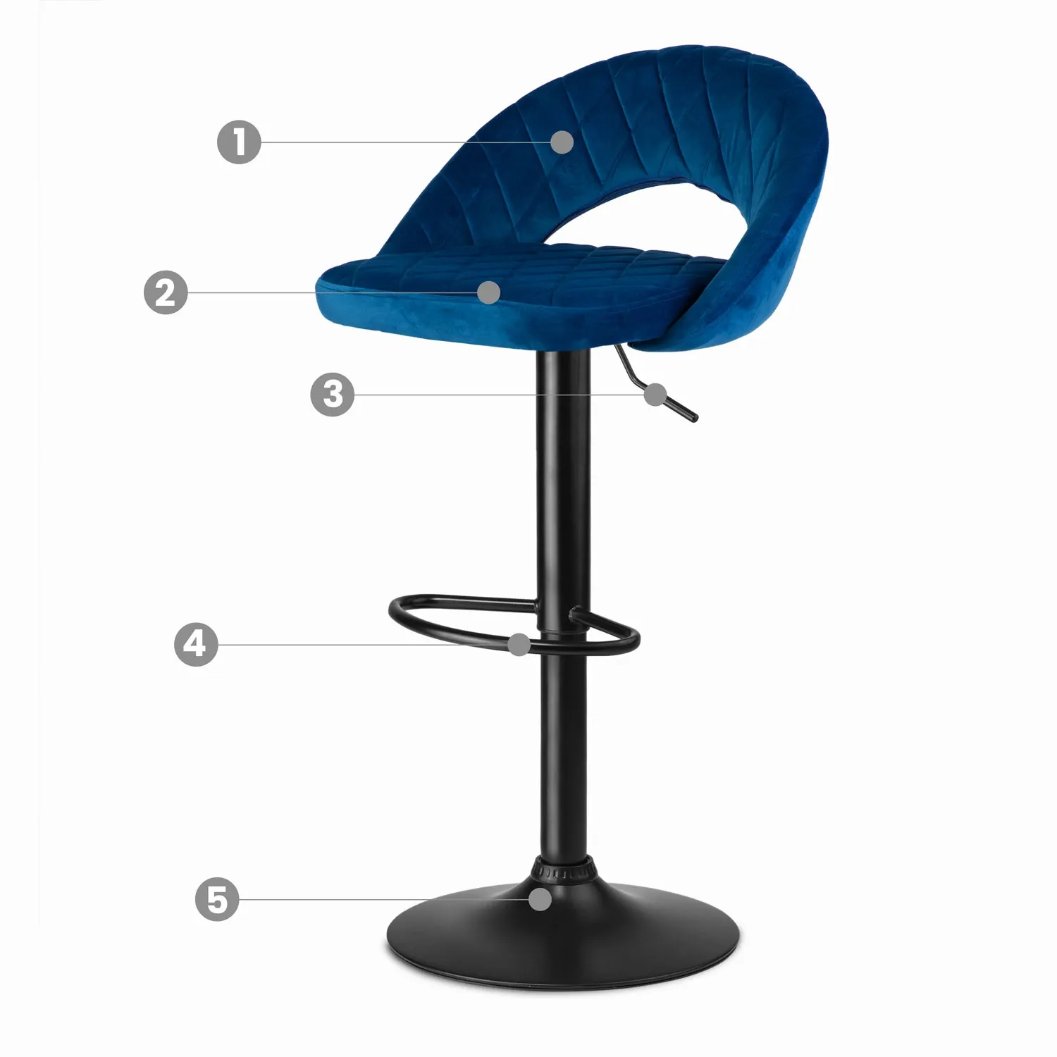 Meva mėlyna baro kėdė su atlošu - nuotrauka 1