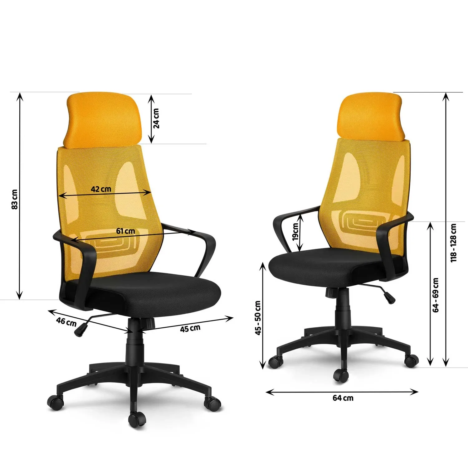 Praga mikro tinklelio biuro kėdė - geltona - nuotrauka 1