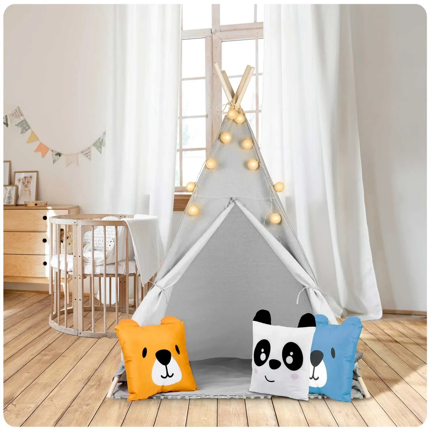 „Nukido“ vaikiška palapinė su šviesomis – pilka - nuotrauka 1