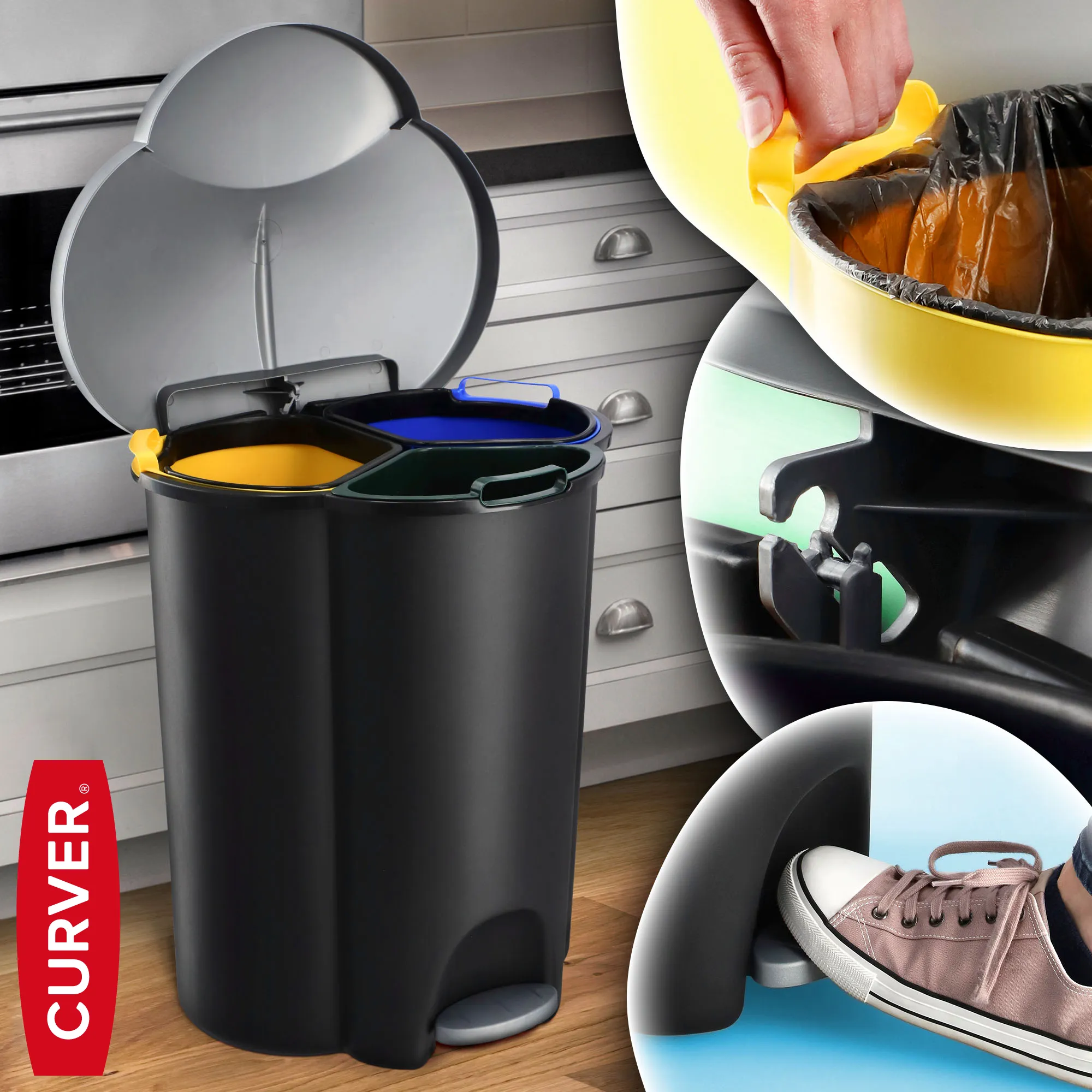 „Curver Trio“ 40 l talpos juoda atliekų rūšiavimo dėžė