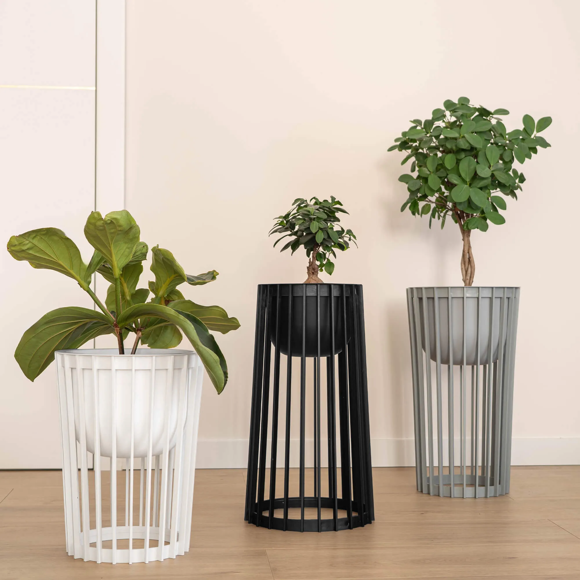 Aytre dvipusis augalų stovas 54 cm platinos spalvos + natūralaus medžio stalviršis