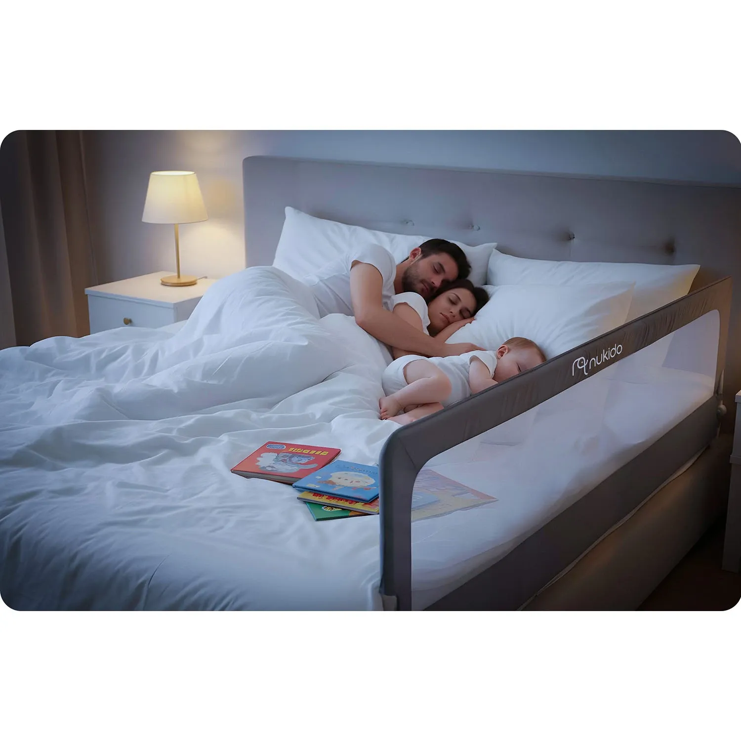 Lovos apsauginis turėklas, apsauginiai varteliai, spyna, 200 cm, Nukido NK-228, pilkas - nuotrauka 1