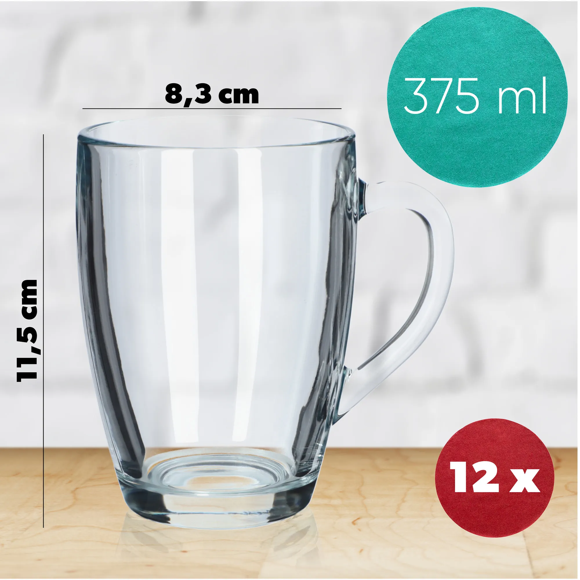 Albenga arbatos ir sulčių puodeliai su rankena, 375 ml, 12 vnt.