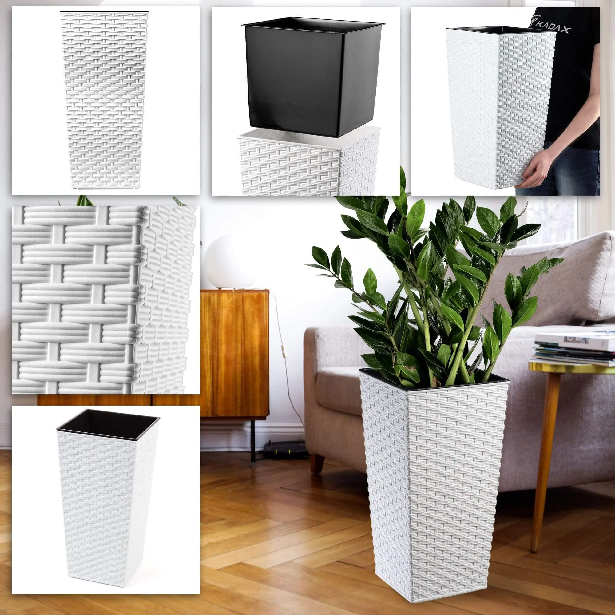 Pesaro rotango gėlių vazonas su įdėklu